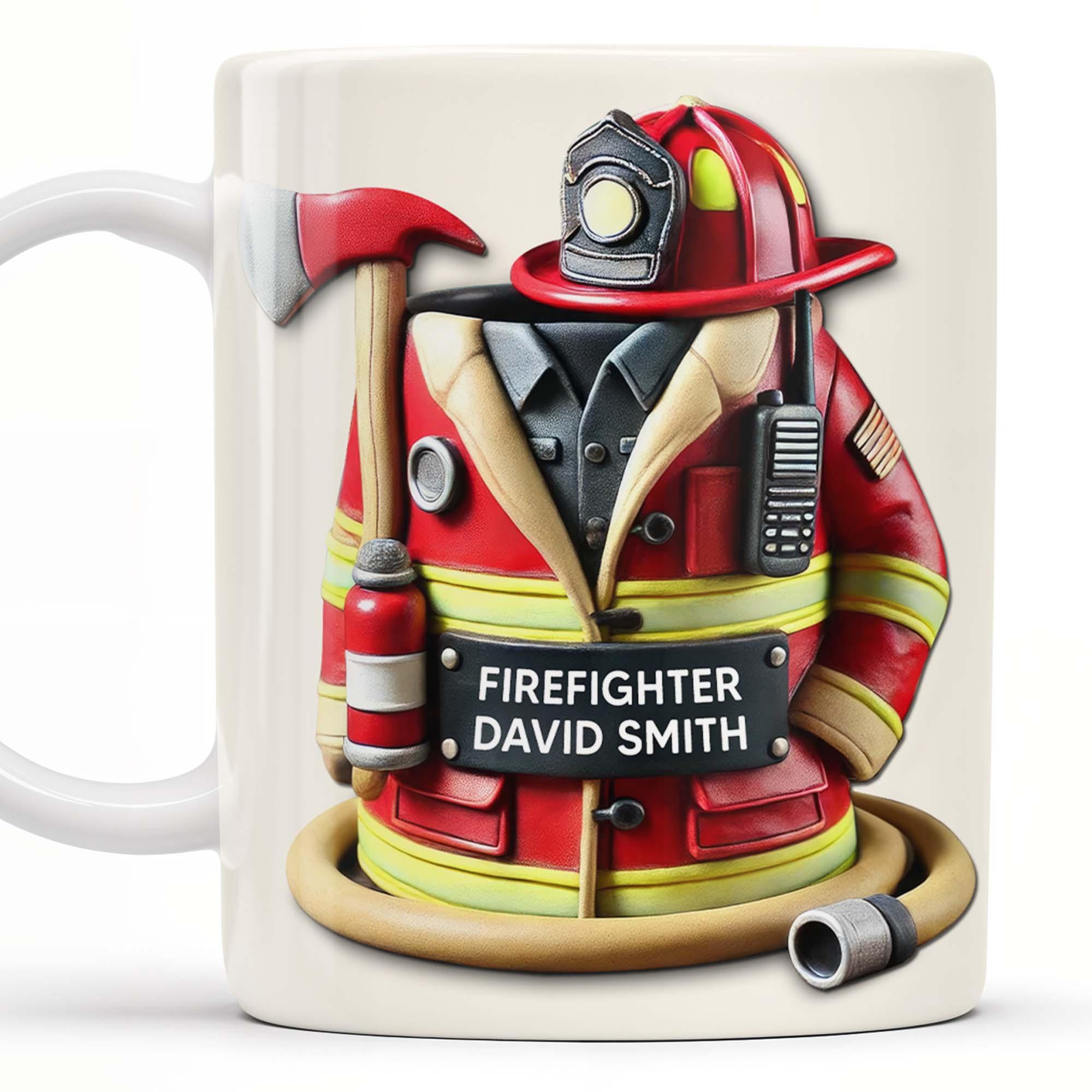 Personalized Firefighter Mug, Custom Name Fireman Coffee Cup, Firefighter Appreciation Gift, 3D Inflated Effect Print 2D Ceramic Mug, Father's Day Hero Gift For Him 4