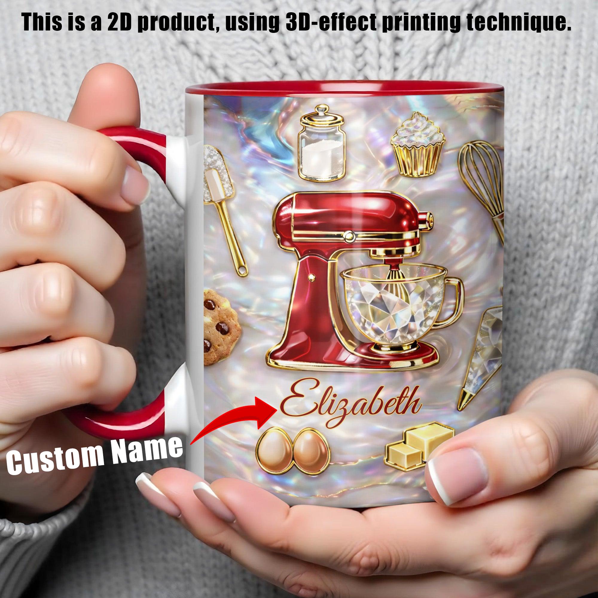 Personalized Abalone Shell Baking Stand Mixer Mug, Custom Name Coffee Cup, Gift For Baker Mom, 3D Inflated Effect Print 2D Ceramic Mug, Iridescent Choice Of Color, Mother's Day Gift, Gift For Grandma Nana 2