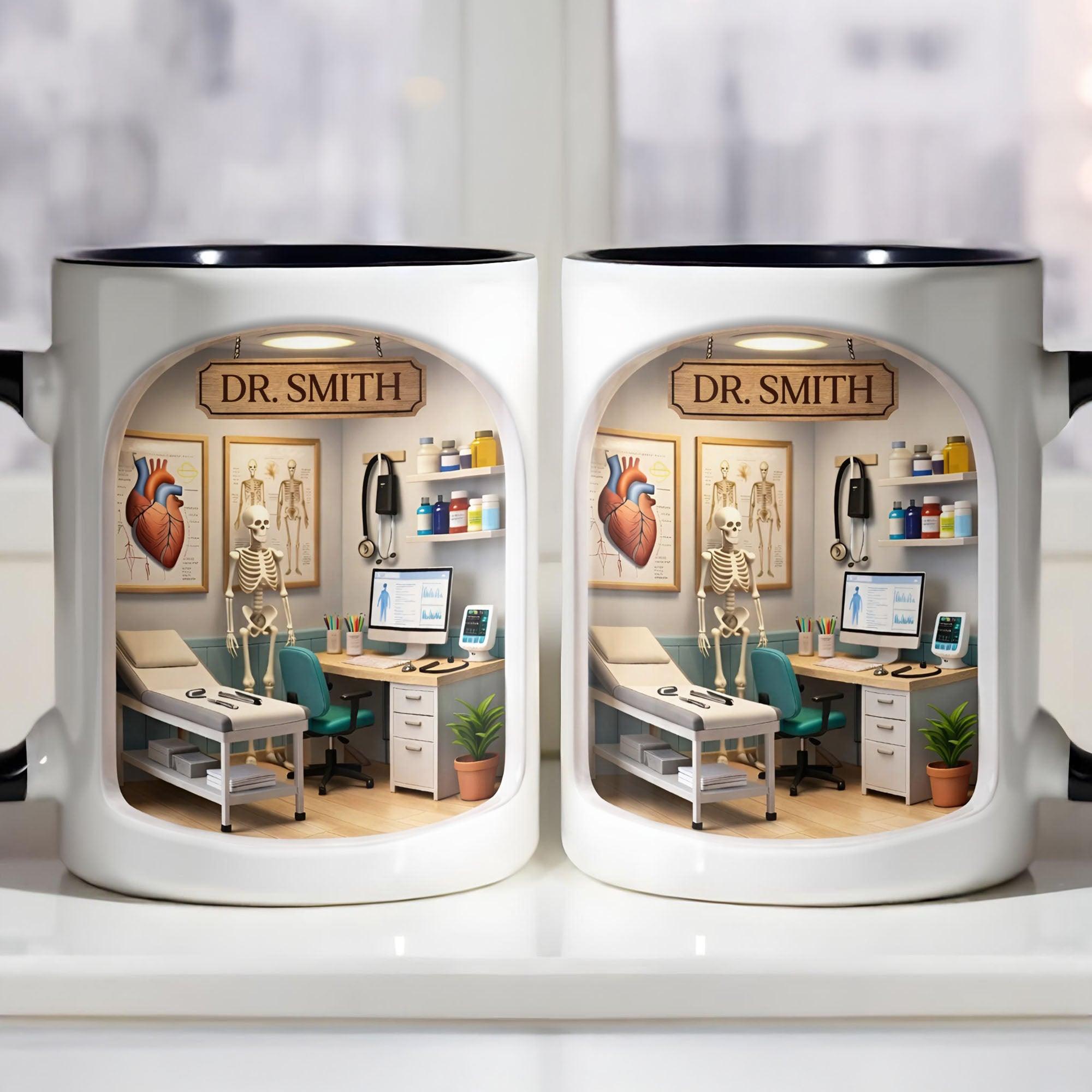 [Flash Deals] BojjiArtist Personalized Doctor Office 3D Effect Coffee Mug – Custom Name Physician Gift, Miniature Clinic Examination Room Design, Unique Medical Graduation Present 3