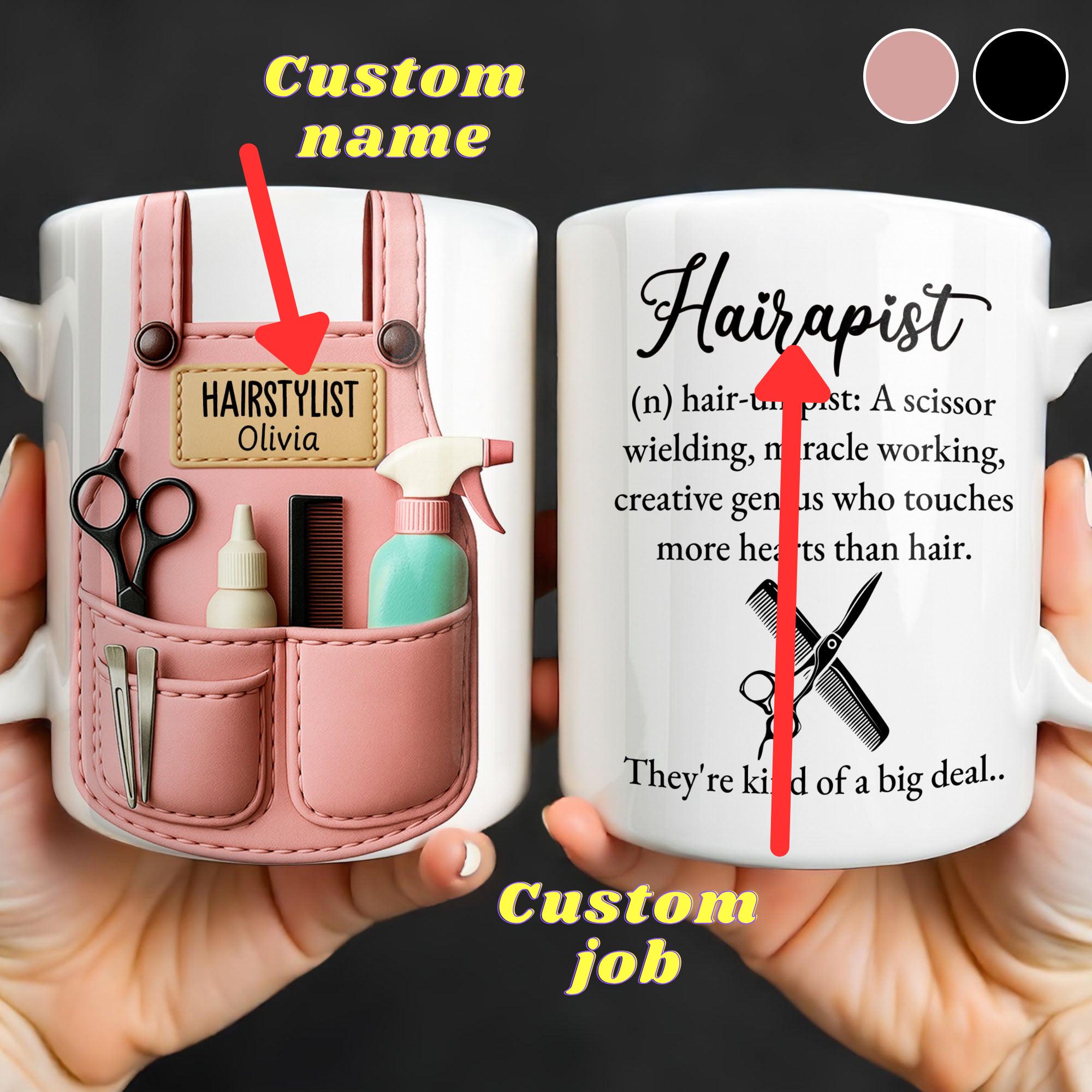 [Flash Deals] BojjiArtist Personalized Hairstylist Pink Apron Coffee Mug – Custom Name Hairdresser Gift, 3D Effect Hair Artist Design, Stylist Appreciation Present 2