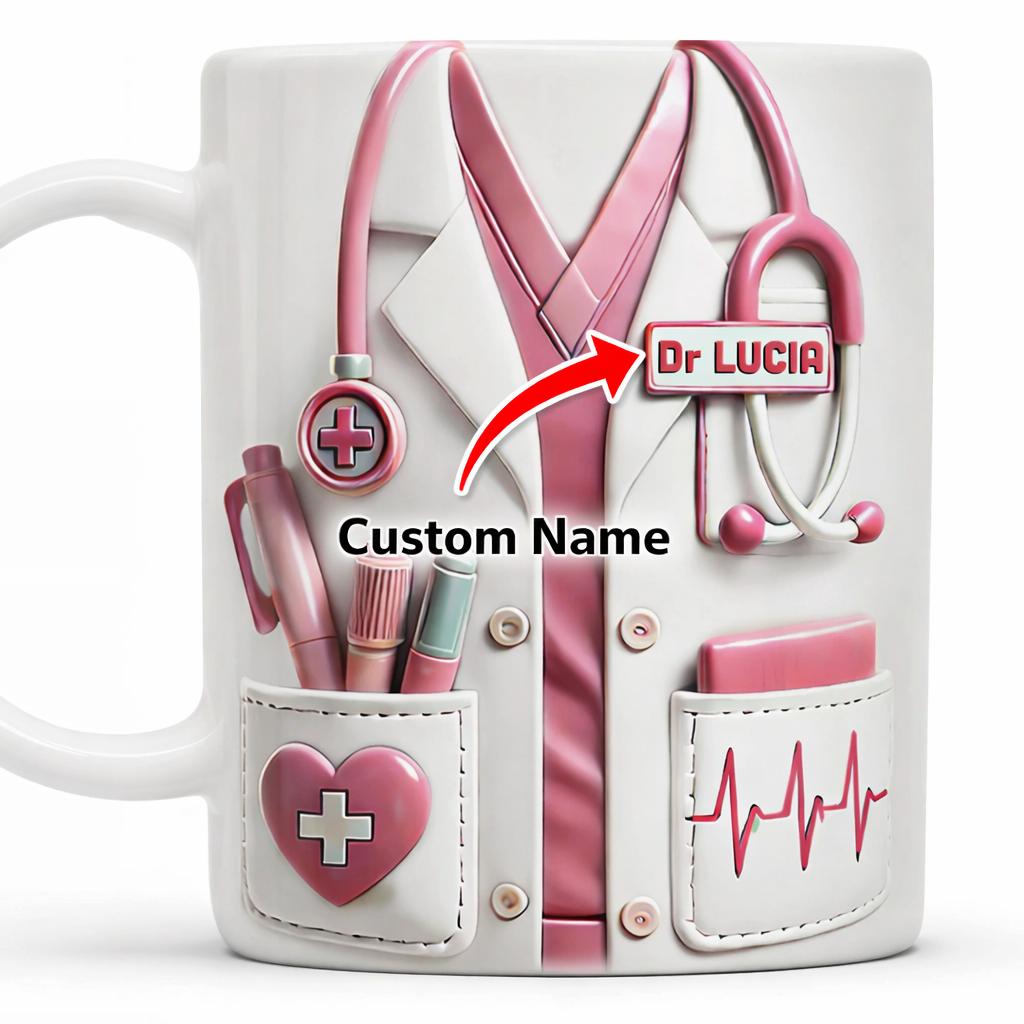 Personalized 3D Effect Doctor Coffee Mug, Custom Name Medical Scrub Ceramic Cup, Graduation Present, Healthcare Worker Aesthetic Drinkware 3