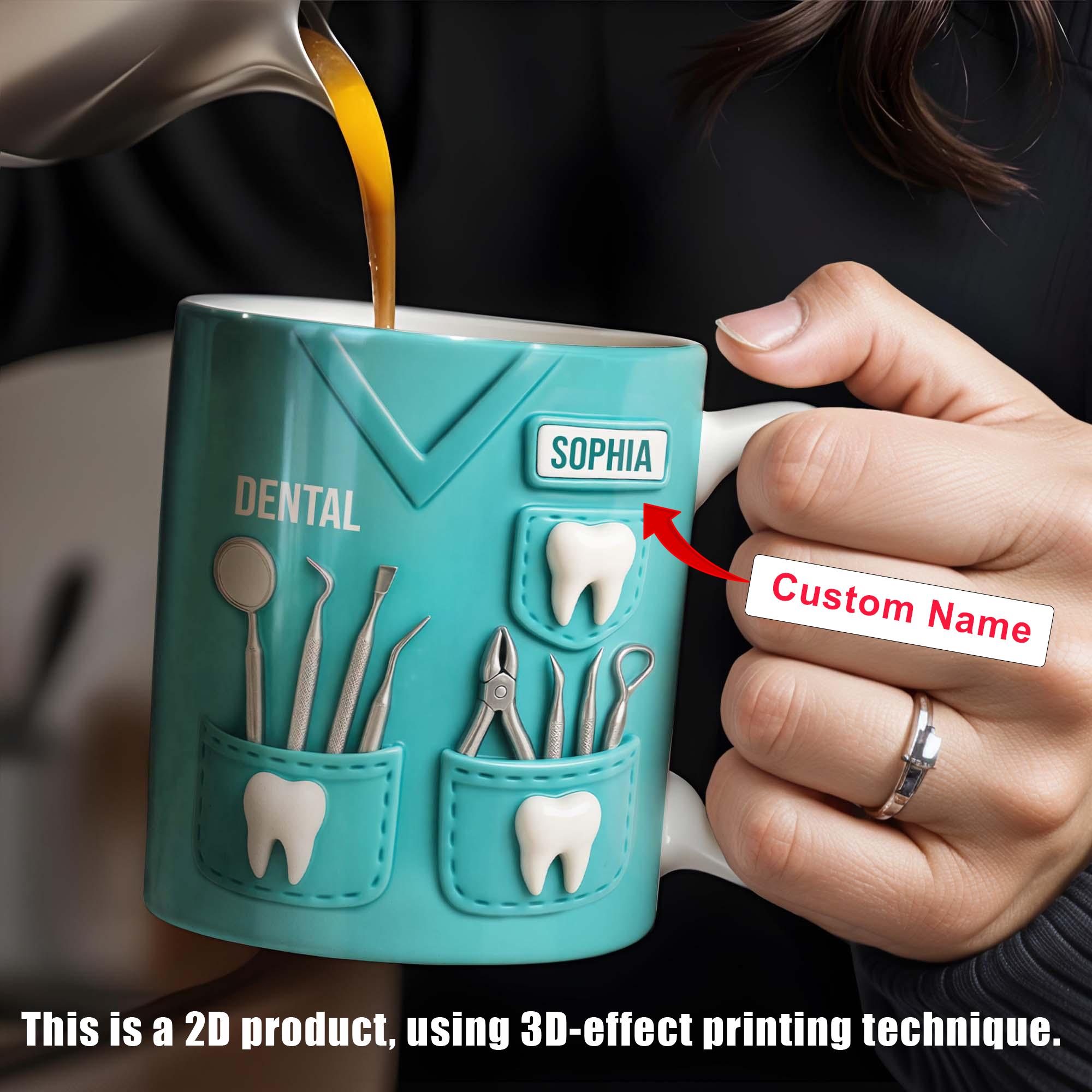 Personalized Dental Mug, Custom Name Dentist Coffee Cup, Dental Assistant Hygienist Mother's Day Gift, 3D Inflated Effect Print 2D Mug, 2