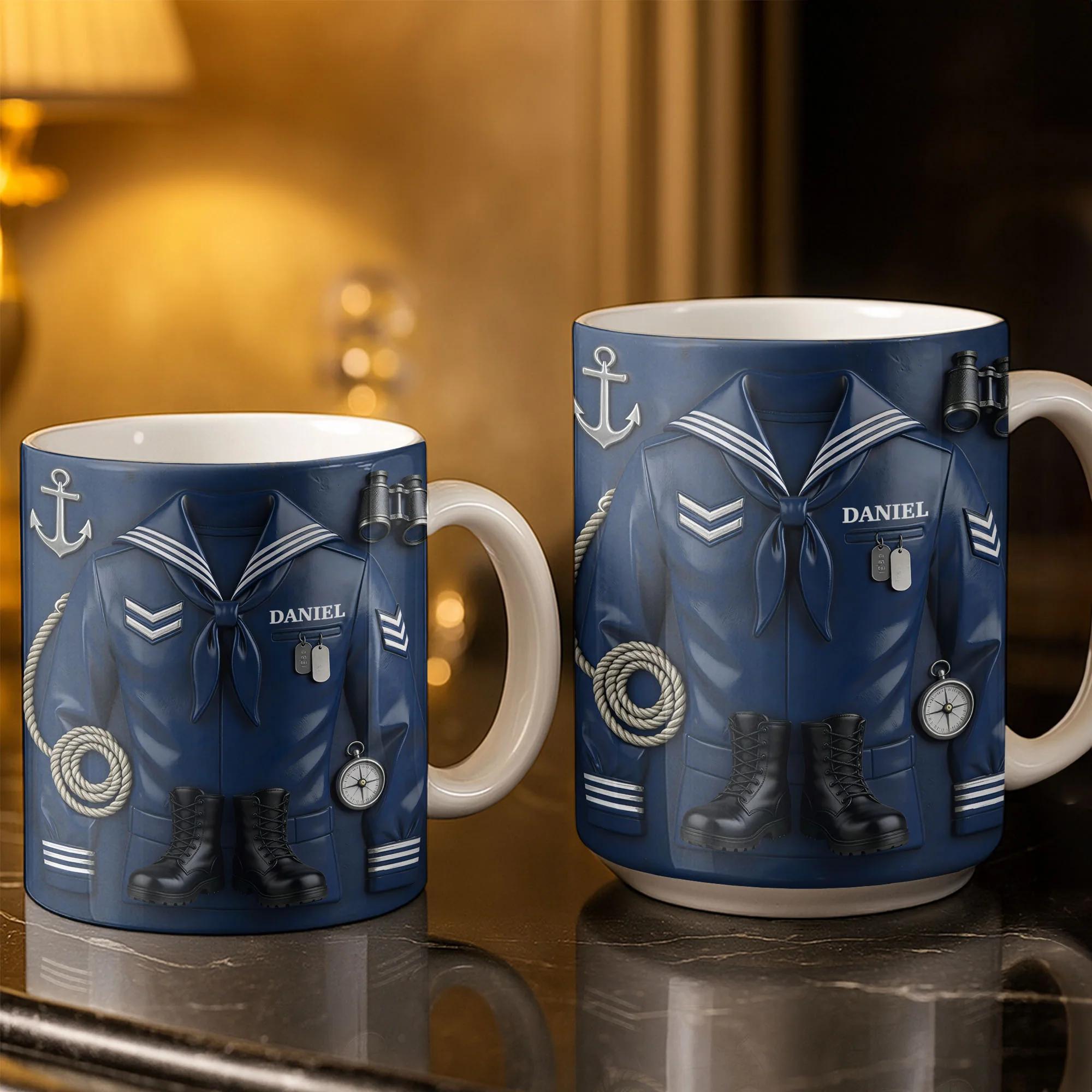 [Flash Deals] BojjiArtist Personalized Navy Sailor Uniform Coffee Mug – Custom Name Nautical Gift, 3D Effect Naval Dress Blues Cup, Military Graduation Present, Veteran Appreciation Gift 4