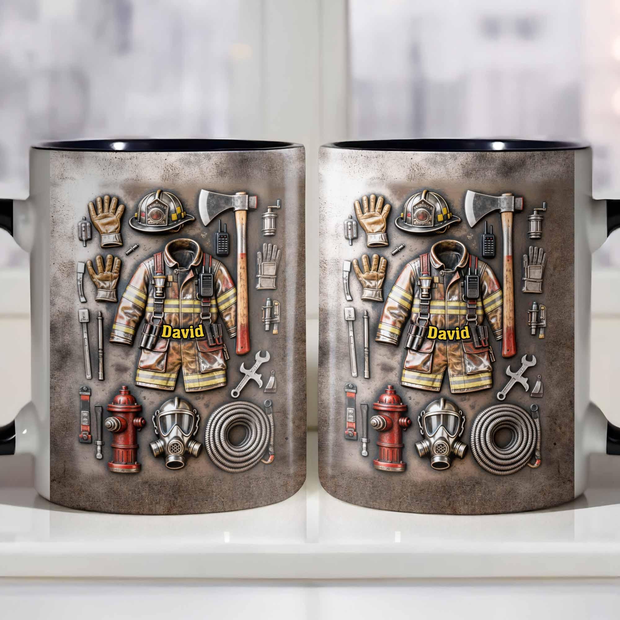 [Flash Deals] BojiArtist Personalized Firefighter Gear Mug - Custom Name Fireman Tools Coffee Cup, Hero Appreciation Gift, Birthday Gift For Him 3