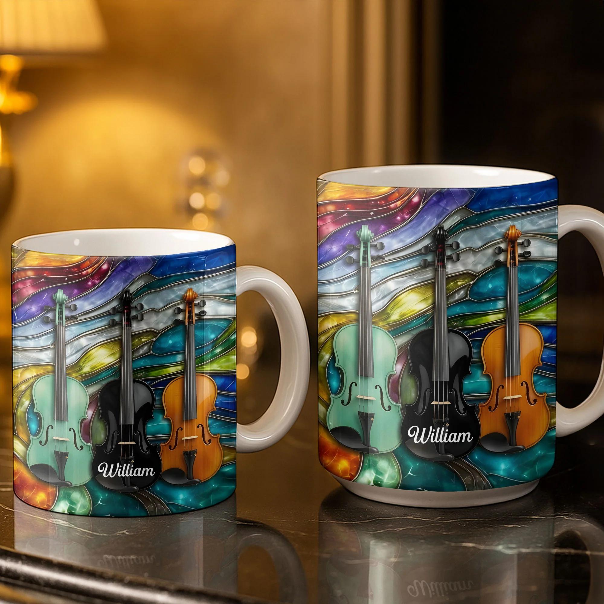 [Flash Deals] BojjiArtist Personalized Violin Stained Glass Coffee Mug – Custom Name Musician Gift, Artistic Orchestra Violin Full Bleed Cup, Unique Violinist Appreciation Present for Music Lovers 3