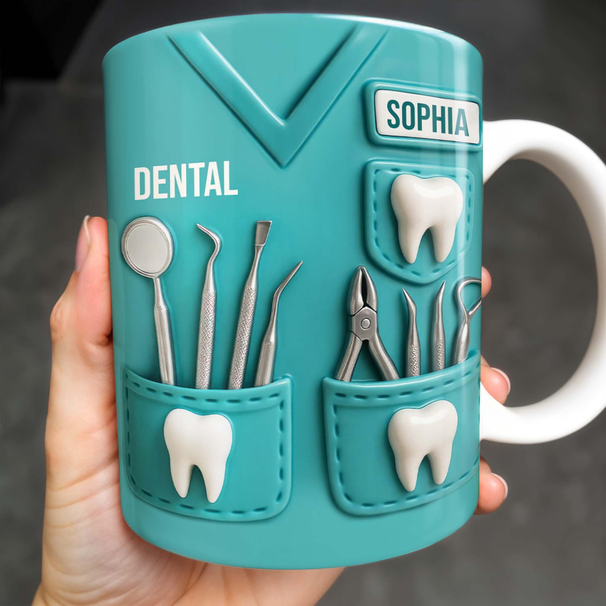Personalized Dental Mug, Custom Name Dentist Coffee Cup, Dental Assistant Hygienist Mother's Day Gift, 3D Inflated Effect Print 2D Mug, 3