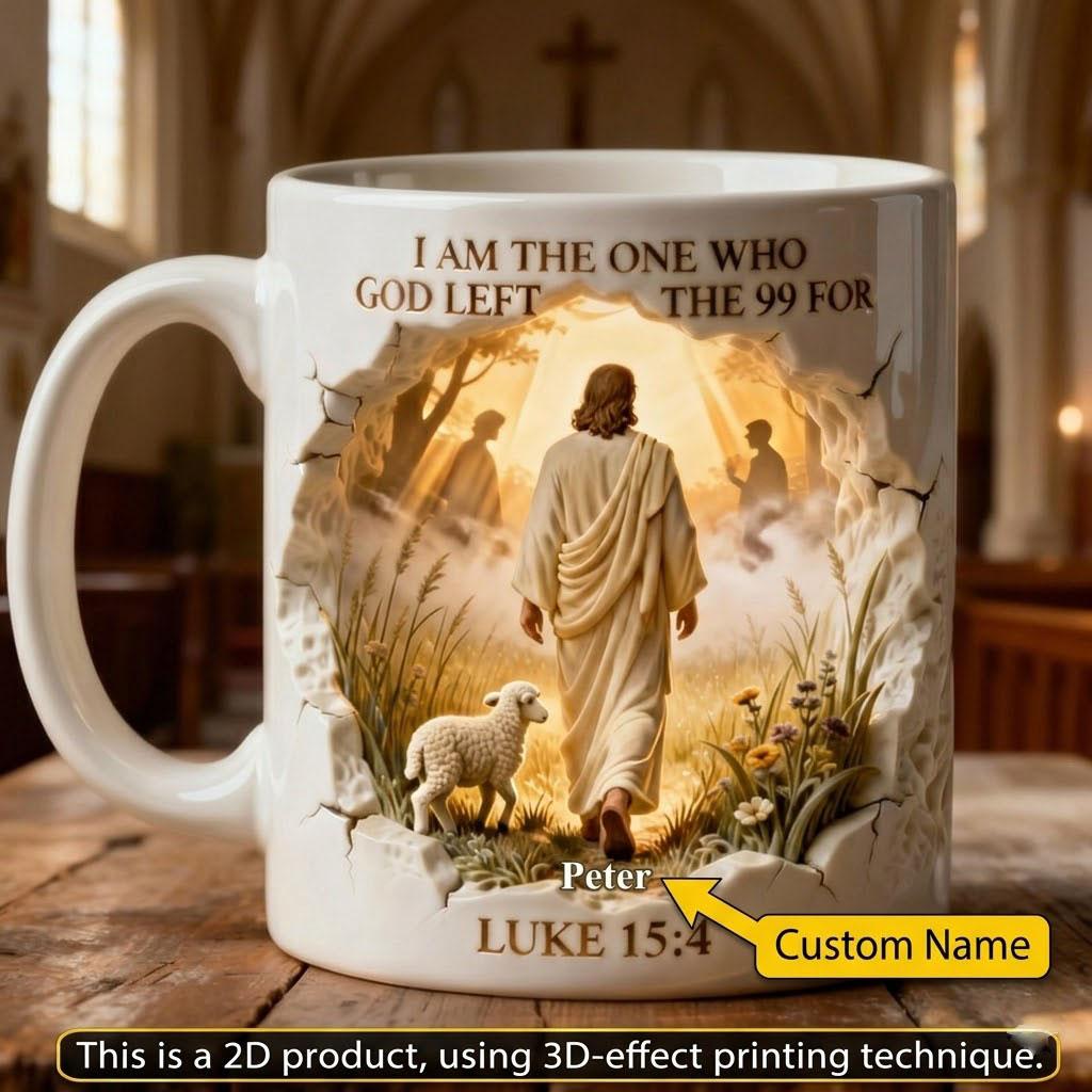 Personalized Luke 15:4 Jesus I Am The One Who Left The 99 For Coffee Mug, Inspirational Christian Faith Gift, Whimsical Spiritual Diorama Mug, Aesthetic Bible Verse Drinkware 2