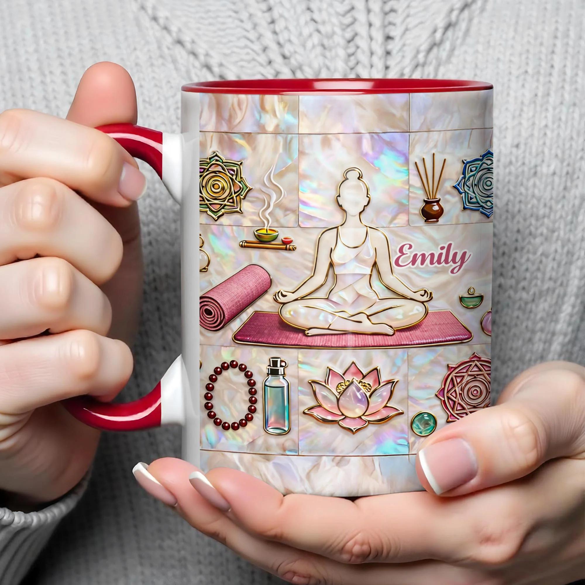 [Flash Deals] BojjiArtist Personalized Yoga Meditation Abalone Sell Coffee Mug – Custom Name Zen Wellness Gift, Iridescent Mother of Pearl Effect Ceramic Cup, Yoga Teacher Appreciation Present 4