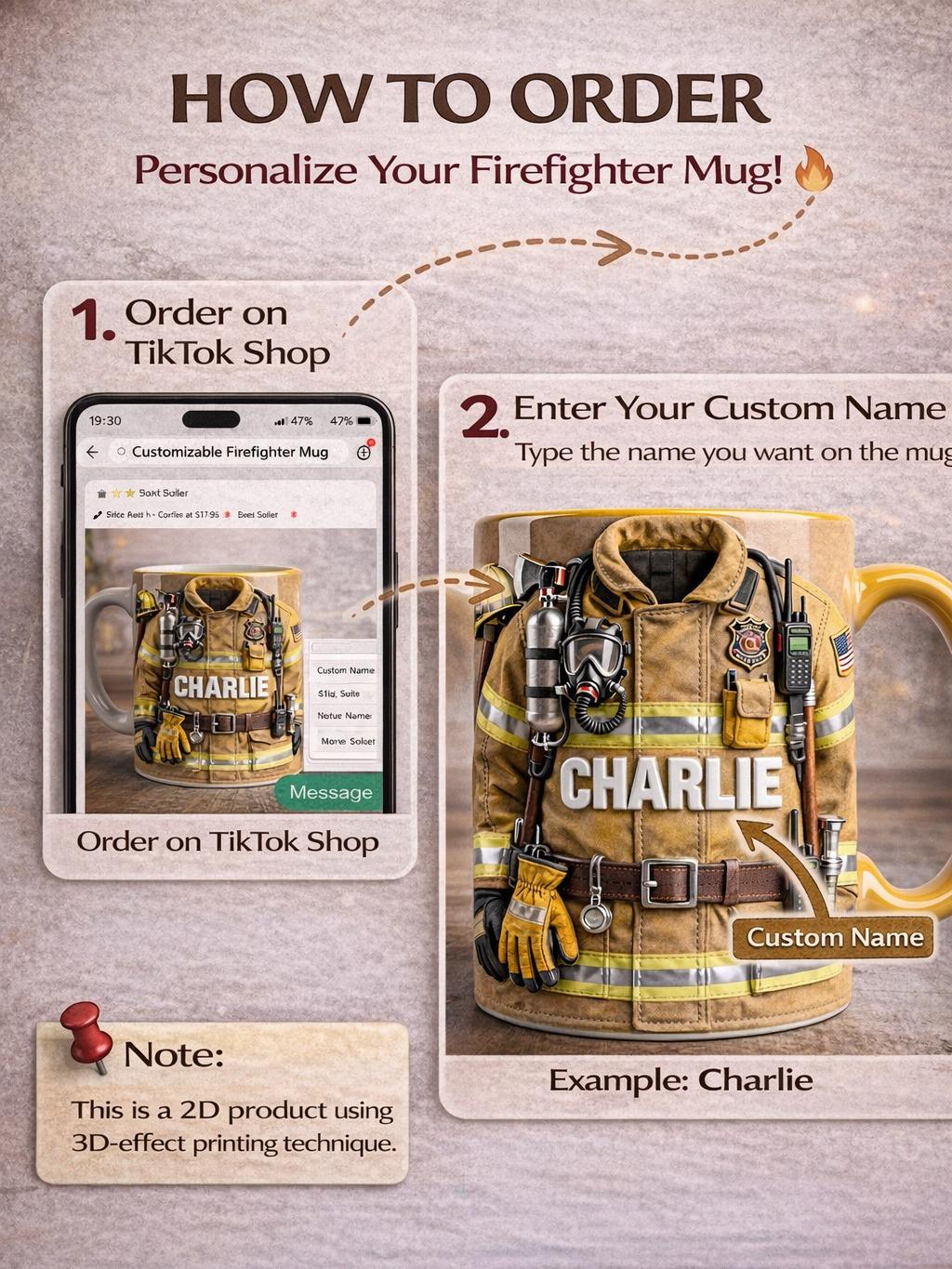 Personalized Firefighter Turnout Gear Mug, Custom Name Fireman Coffee Cup, First Responder Aesthetic Drinkware, Hero Gift for Him, Volunteer Firefighter Commemorative Mug, Fire Chief Gear Graphic Cup 4