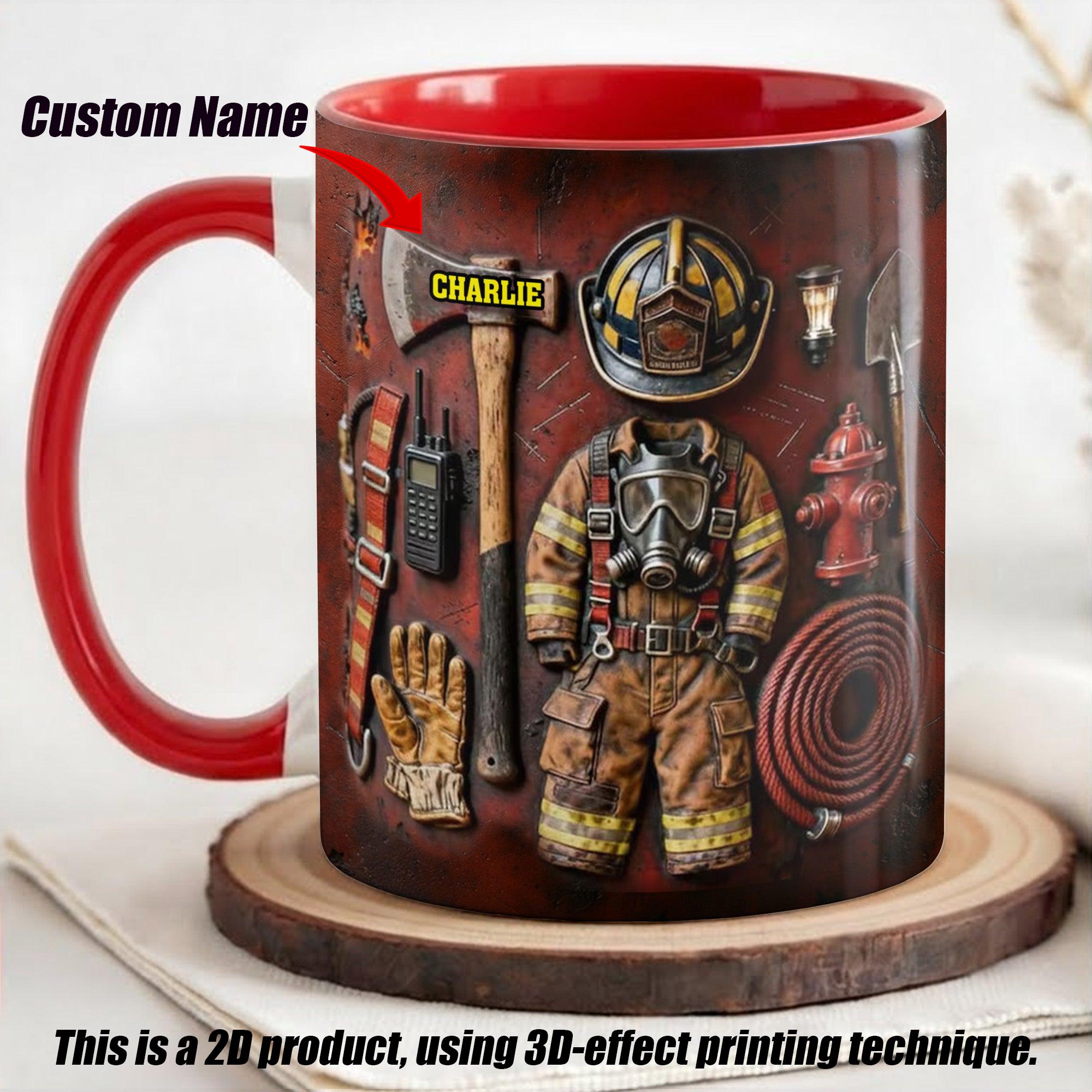 [Flash Deals] BojiArtist Personalized Firefighter Gear Mug - Custom Name Fireman Coffee Cup,  Firefighter Appreciation Gift, Hero Birthday Gift For Him 2