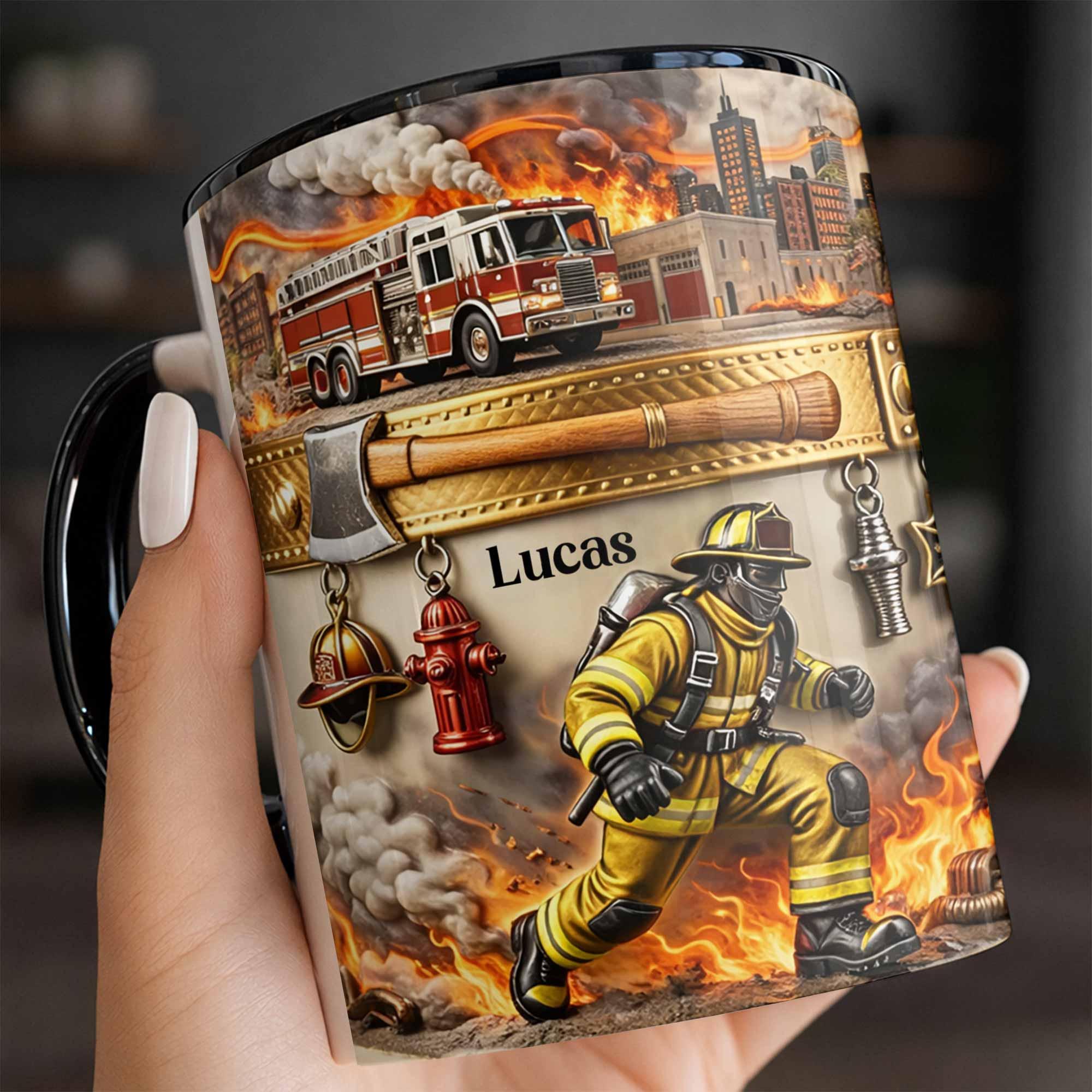 [Flash Deals] BojiArtist Personalized Firefighter Mug - Custom Name Fireman Coffee Cup, Fire Truck Hero Gift, Unique Gift For Brave Firefighter​ 3