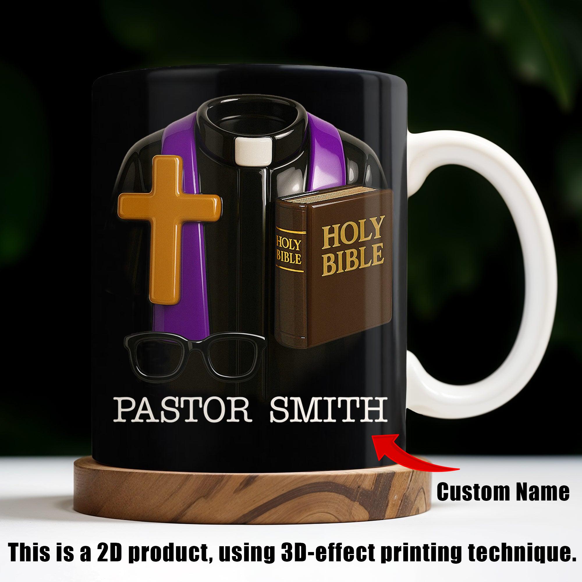 Personalized Pastor Mug, Custom Name Priest Coffee Cup, Holy Bible Cross Clergy Gift, 3D Inflated Effect Print 2D Ceramic Mug, Unique Church Appreciation Gift 2