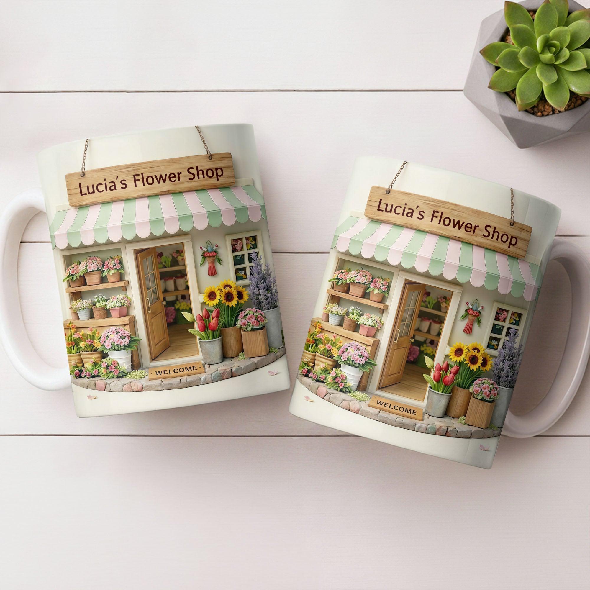 [Flash Deals] BojjiArtist Personalized Flower Shop 3D Effect Coffee Mug – Custom Name Florist Gift, Miniature Garden Boutique Illustration Cup, Plant Lover Appreciation Present 4