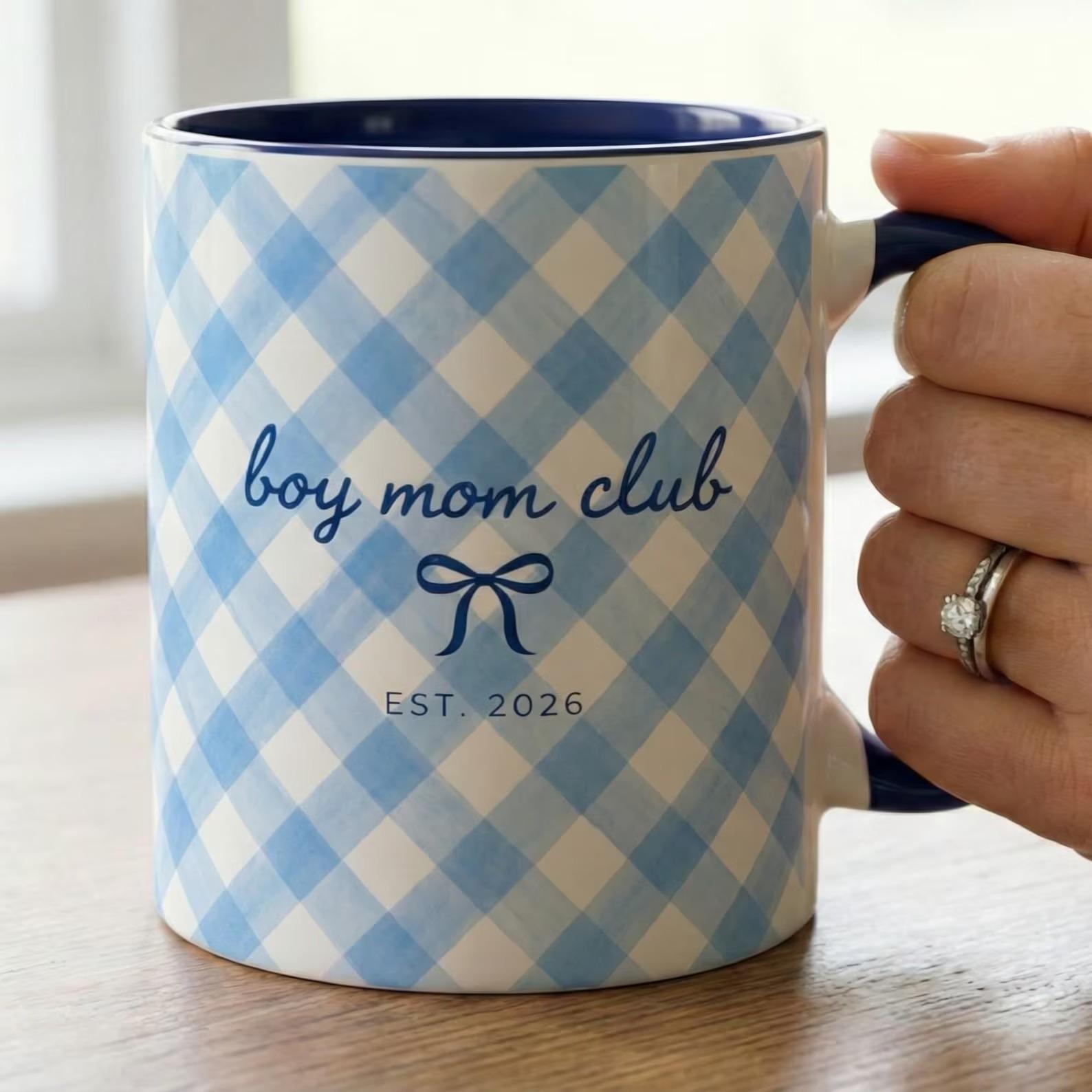 [Flash Deal] BojjiArtist Personalized Boy Mom Name & Year Mug – Custom Coquette Bow Aesthetic Coffee Cup, Custom Established Year Gift, Whimsical Blue Ribbon Ceramic Cup 4
