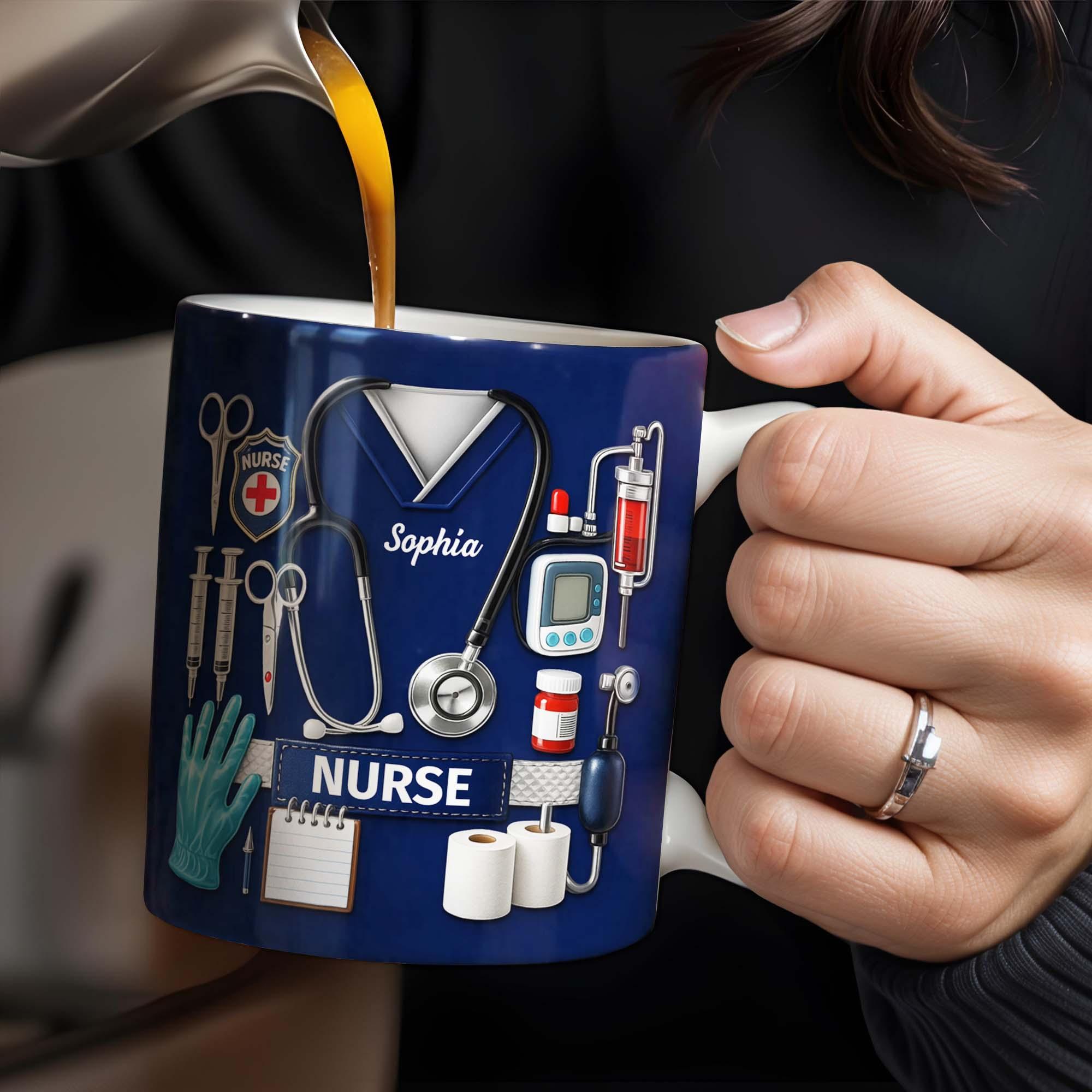 Personalized Nurse Scrubs Mug, Custom Name Medical Gift, 3D Inflated Effect Print 2D Ceramic Mug, Mother's Day Gift, RN Nurse Appreciation, Nursing Graduation