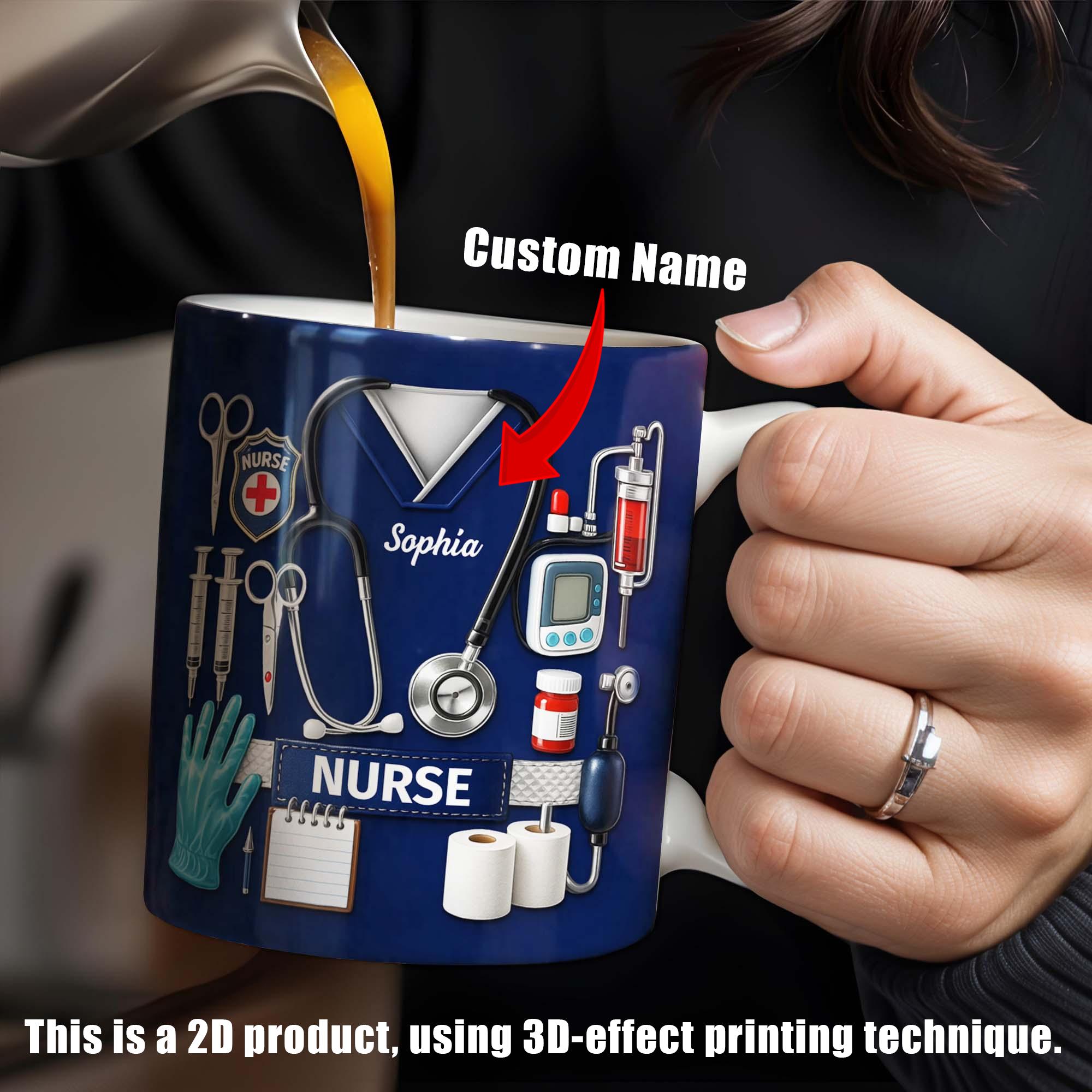 Personalized Nurse Scrubs Mug, Custom Name Medical Gift, 3D Inflated Effect Print 2D Ceramic Mug, Mother's Day Gift, RN Nurse Appreciation, Nursing Graduation 2