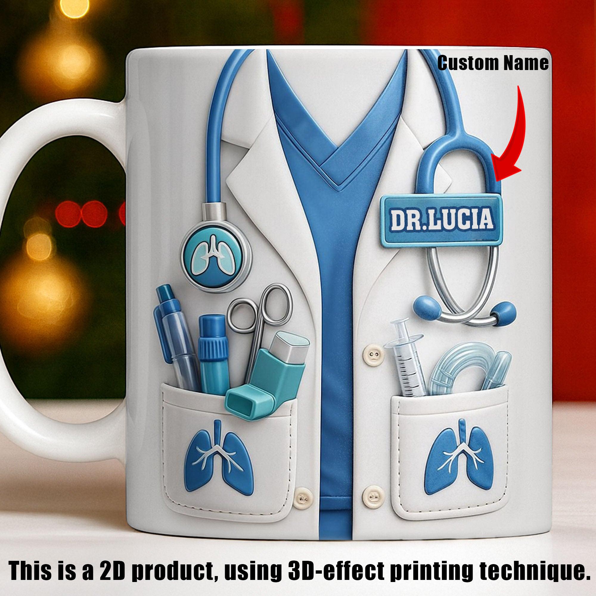 Personalized Doctor Nurse Scrubs Mug, Custom Name Medical Professional Gift, 3D Inflated Effect Print 2D Ceramic Mug, Pulmonologist Doctor Appreciation Gift 2
