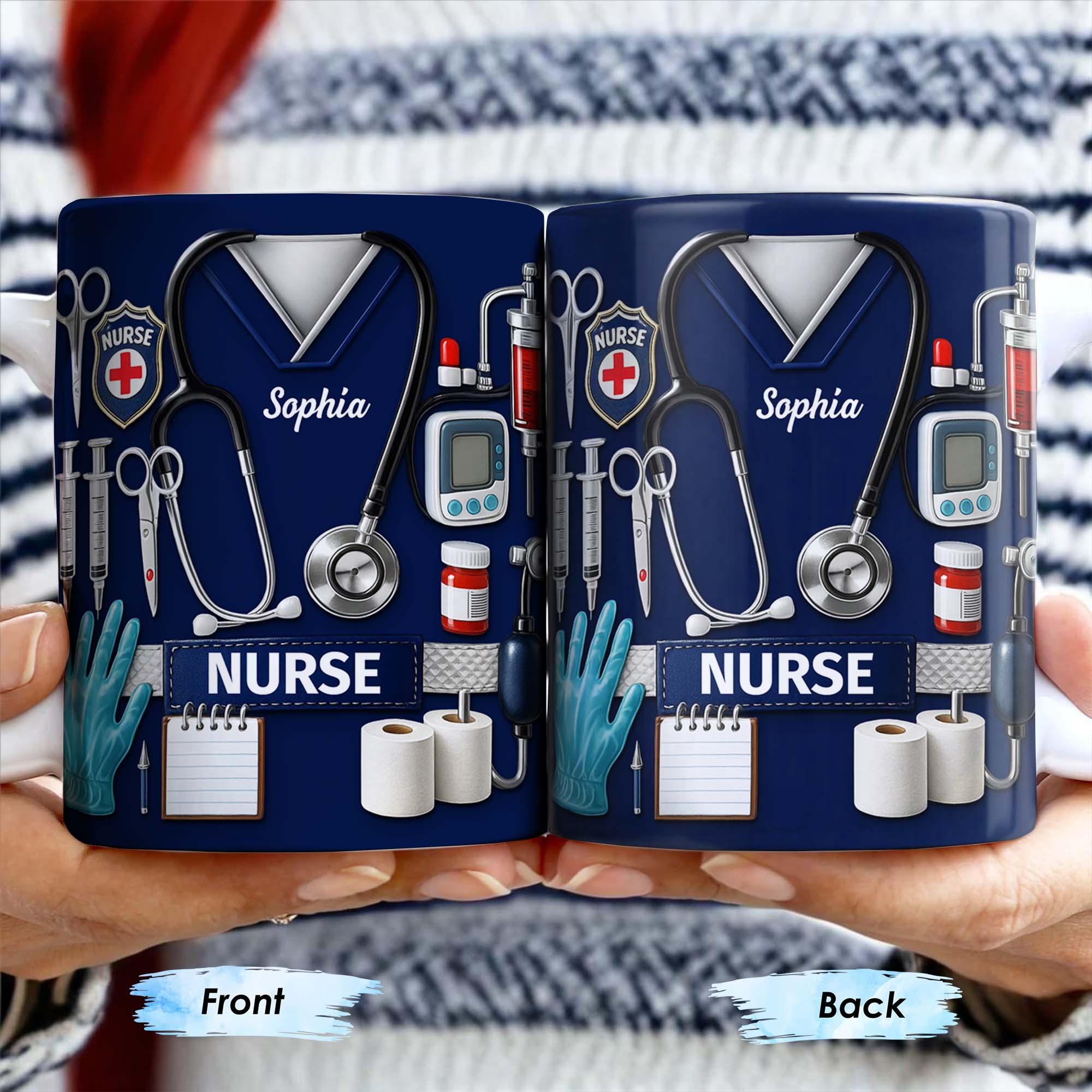 Personalized Nurse Scrubs Mug, Custom Name Medical Gift, 3D Inflated Effect Print 2D Ceramic Mug, Mother's Day Gift, RN Nurse Appreciation, Nursing Graduation 3