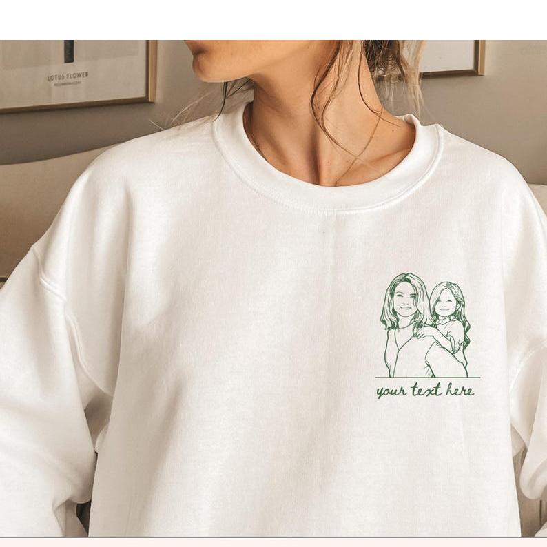 Custom Photo To Line Art Portrait Shirt, Personalized Minimalist Outline Drawing, Your Text Here, Unique Mother Child Gift, Retro Washed Cotton Top, Unisex Comfort Tee. 2