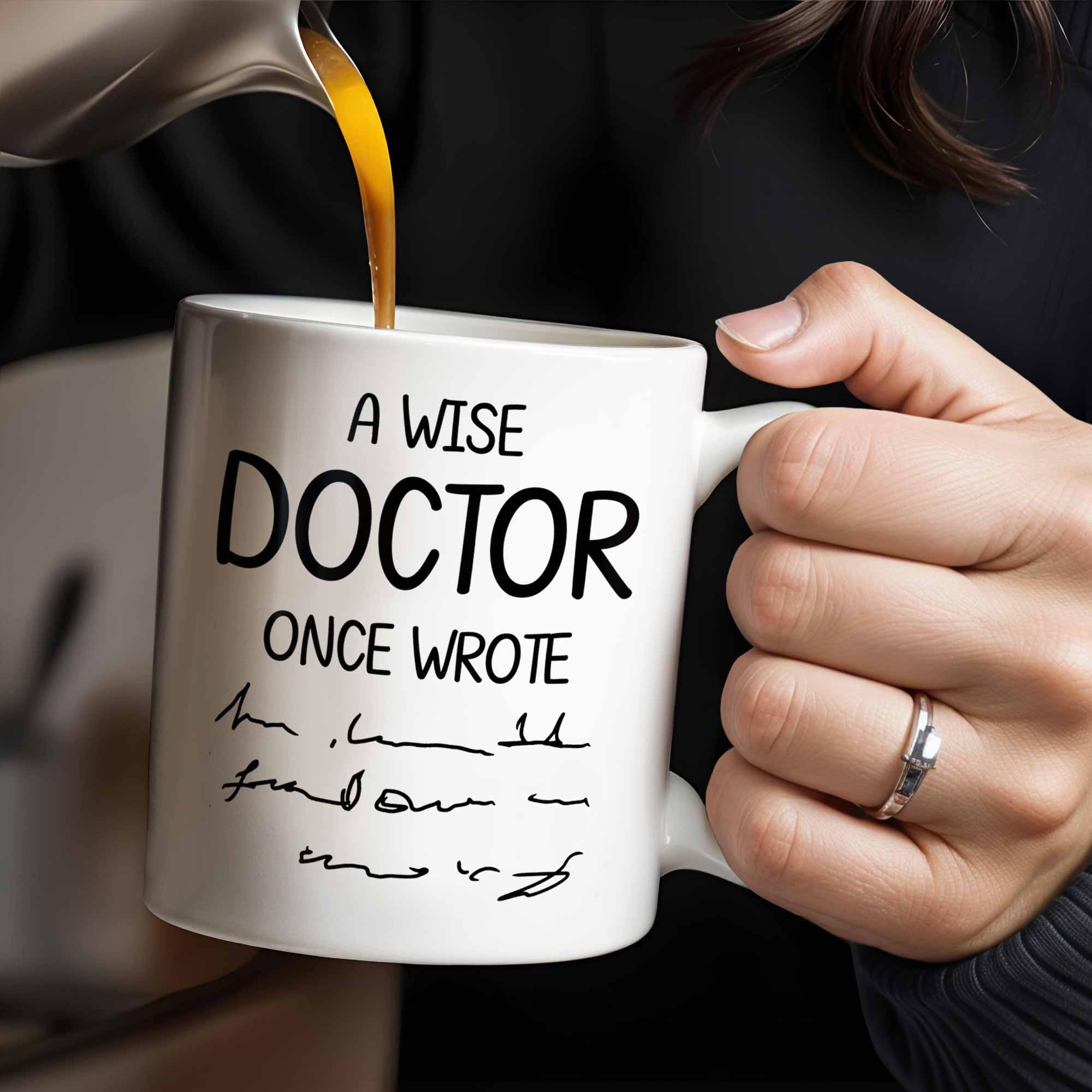 Personalized Funny Doctor Mug, A Wise Doctor Once Wrote Scribble Joke, Custom Name Medical Scrub Coffee Cup, 3D Inflated Effect Print 2D Ceramic Mug 3