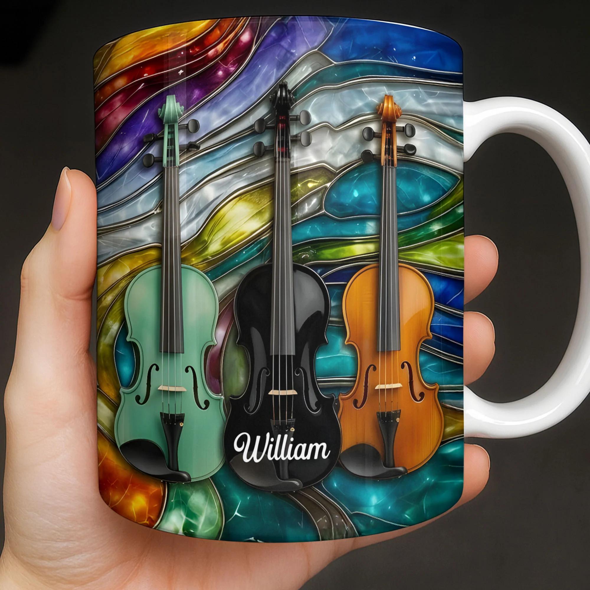 [Flash Deals] BojjiArtist Personalized Violin Stained Glass Coffee Mug – Custom Name Musician Gift, Artistic Orchestra Violin Full Bleed Cup, Unique Violinist Appreciation Present for Music Lovers 4
