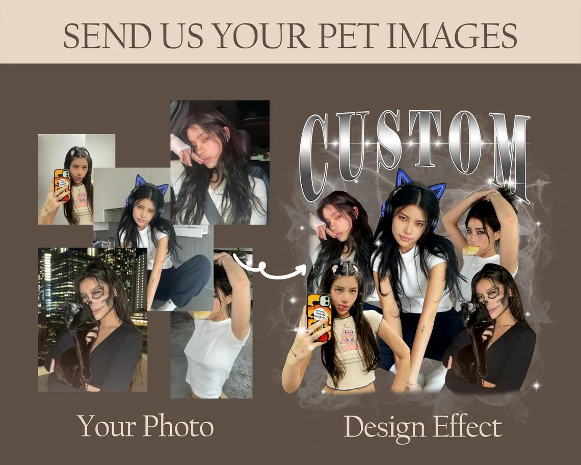 Custom Bootleg T-Shirt, Y2K Chrome Graphic Tee, Personalized Your Picture 90s Rap Tee, Custom Photo Collage Shirt, Vintage Gift For Girlfriend Shirt, Retro Streetwear Top 4