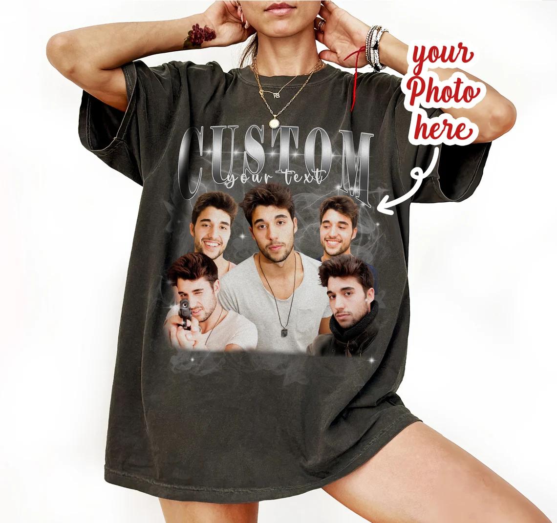 Custom Bootleg T-Shirt, Y2K Chrome Graphic Tee, Personalized Your Picture 90s Rap Tee, Custom Photo Collage Shirt, Vintage Gift For Girlfriend Shirt, Retro Streetwear Top 2