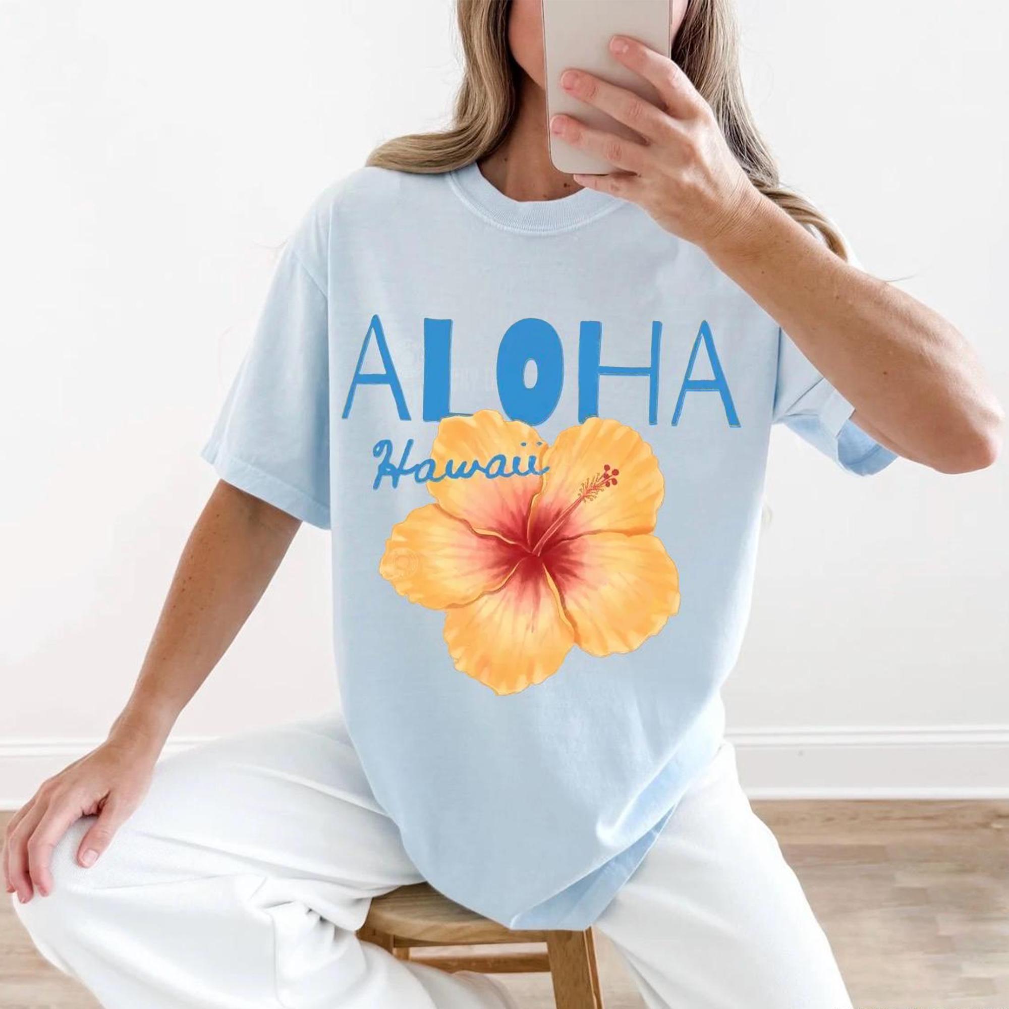 Aloha Hawaii Hibiscus Graphic Oversized T-Shirt For Women Retro Summer Beach Preppy Aesthetic Banana Yellow Casual Cotton Tee Trendy Summer Flower Shirt Aloha Hawaii TShirt Retro Summer Top Hawaiian Shirt Beach Lover Tee 3