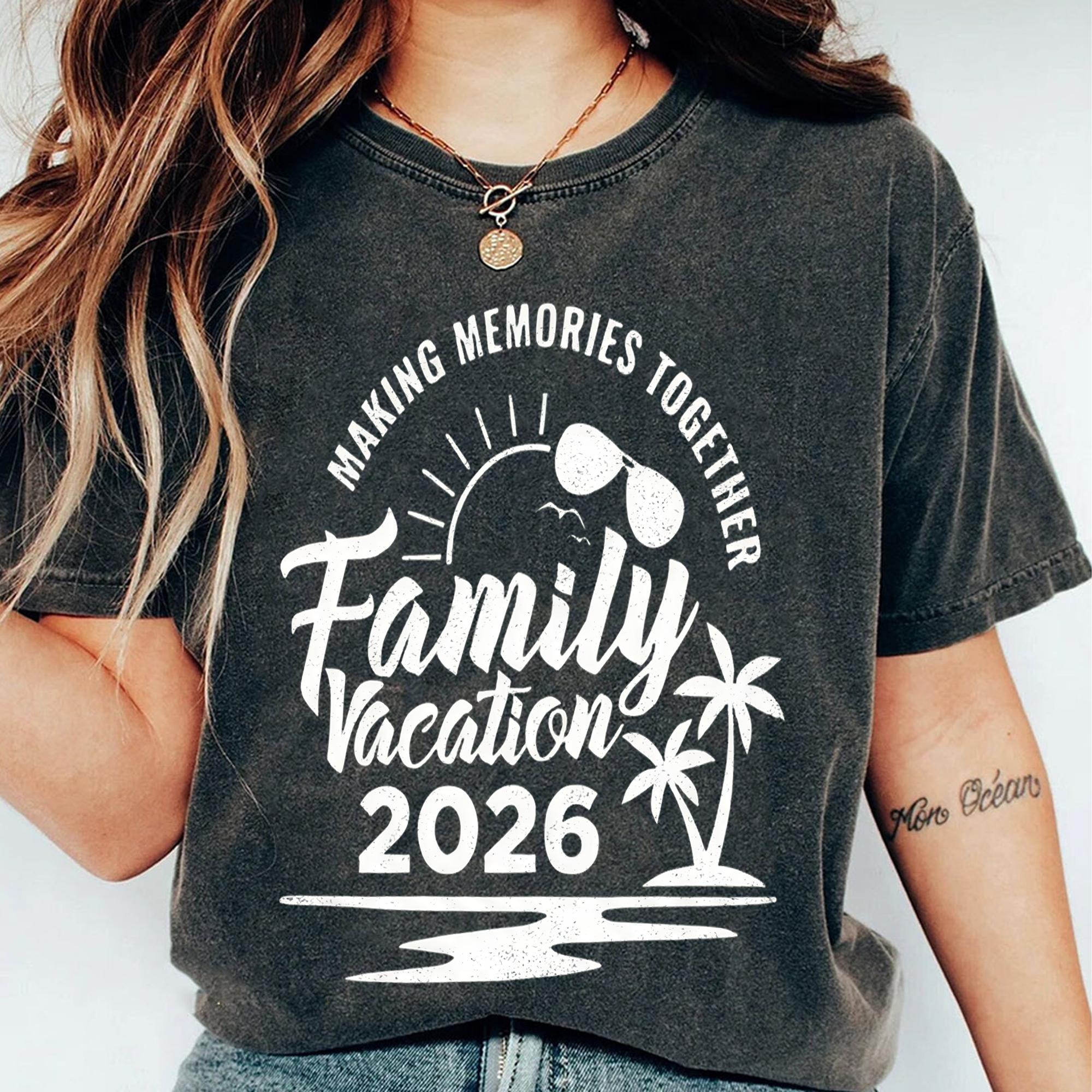 2026 Women's Vintage Ribbed Wrap Short-Sleeve Cotton Soft Casual Top T-Shirt - Breathable, Making Memories Graphic, Family Vacation Matching Apparel Gift 2