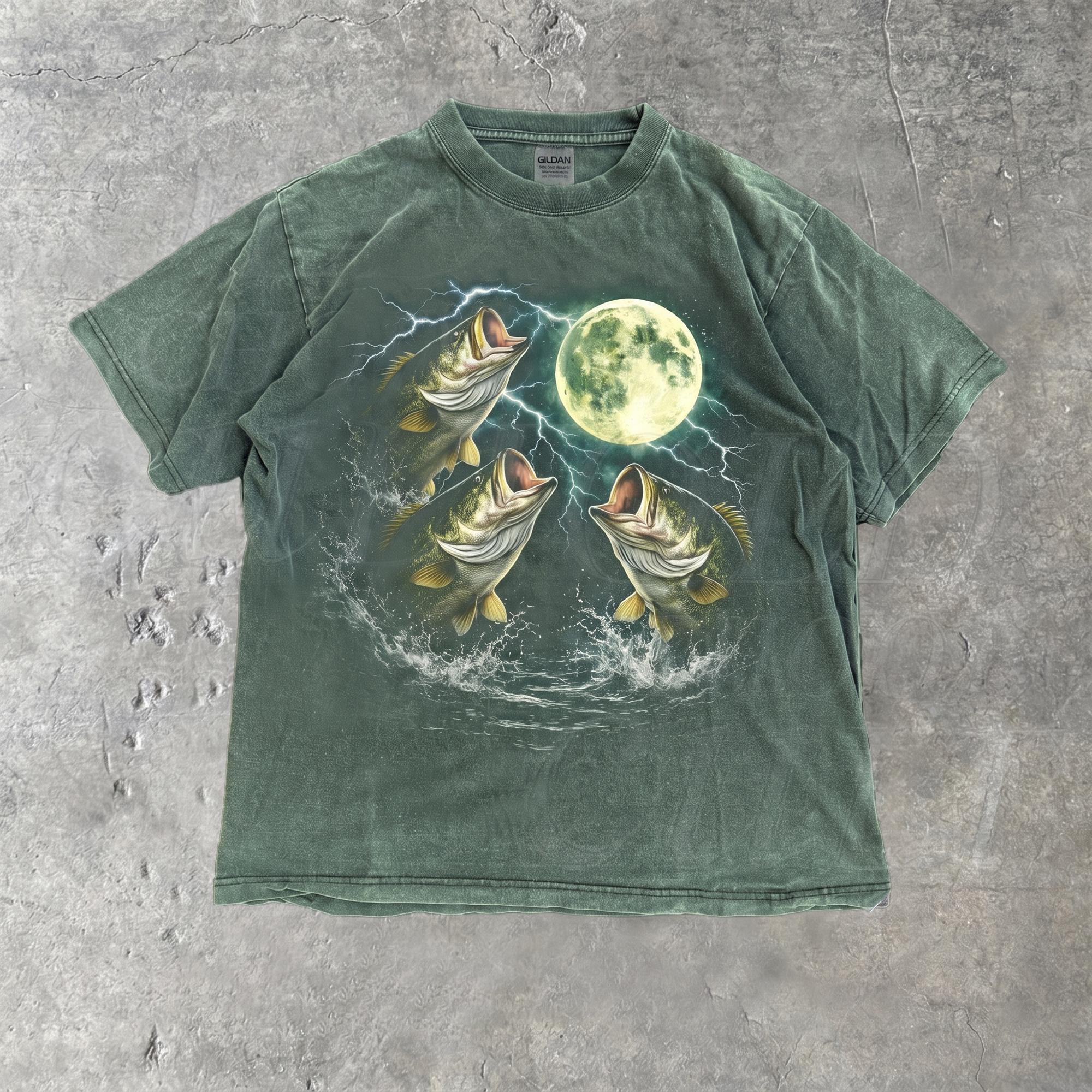 Three Bass Fish Moon 90s Vintage Graphic Parody T Shirt Retro Largemouth Bass Fishing Tee Fisher Gifts Oversized Aesthetic Comfort Colors T-Shirt Outdoor Top Perfect Fisher Gifts Vintage Oversized Aesthetic Lightning Fish T-Shirt 4