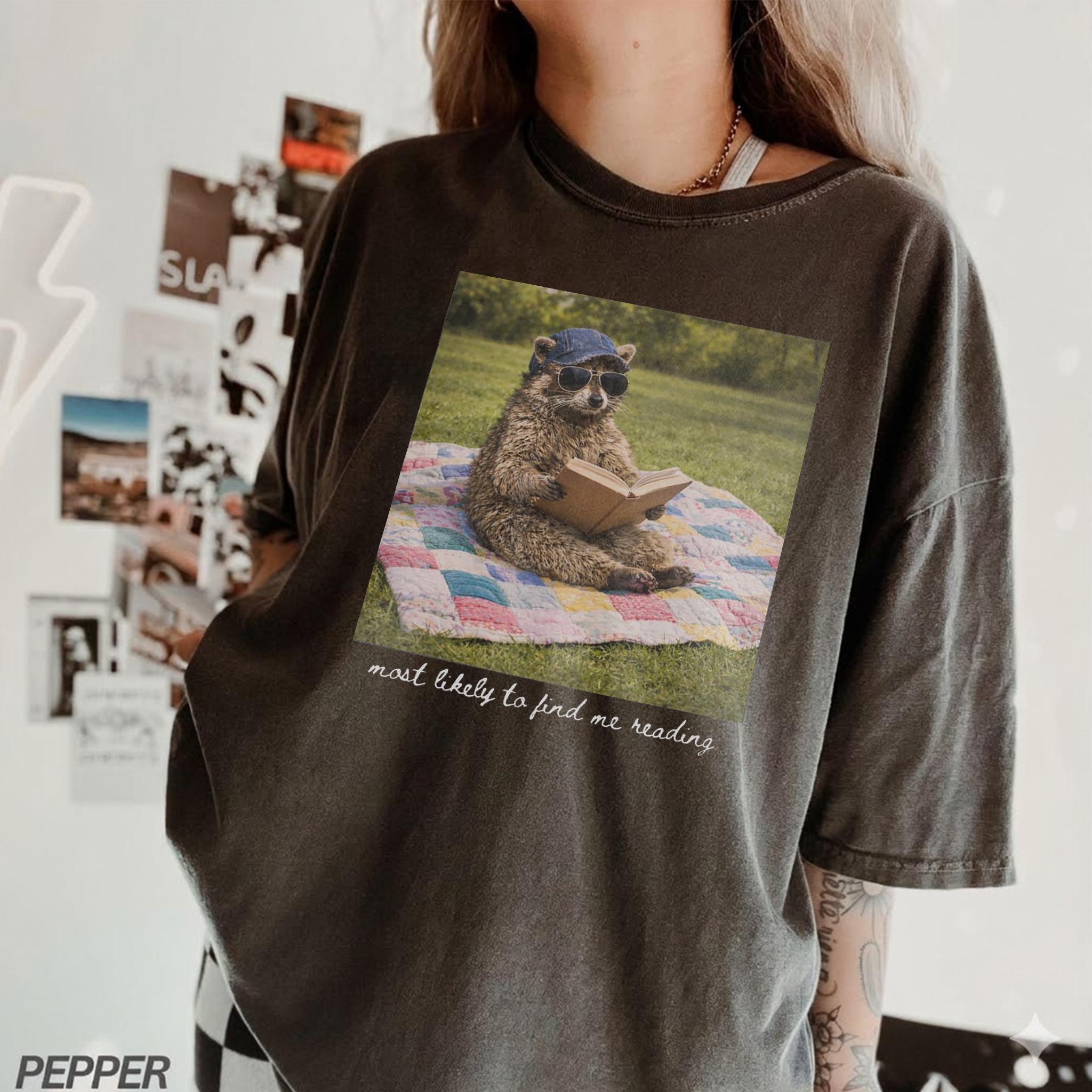 Women's Premium Cotton Graphic T-Shirt - Last Day of School Teacher Apparel, Raccoon Meme "Most Likely To Find Me Shopping" Print, Ribbed Breathable Fabric, Relaxed Fit Short Sleeve Wrap Top, End-of-Year Gift 4