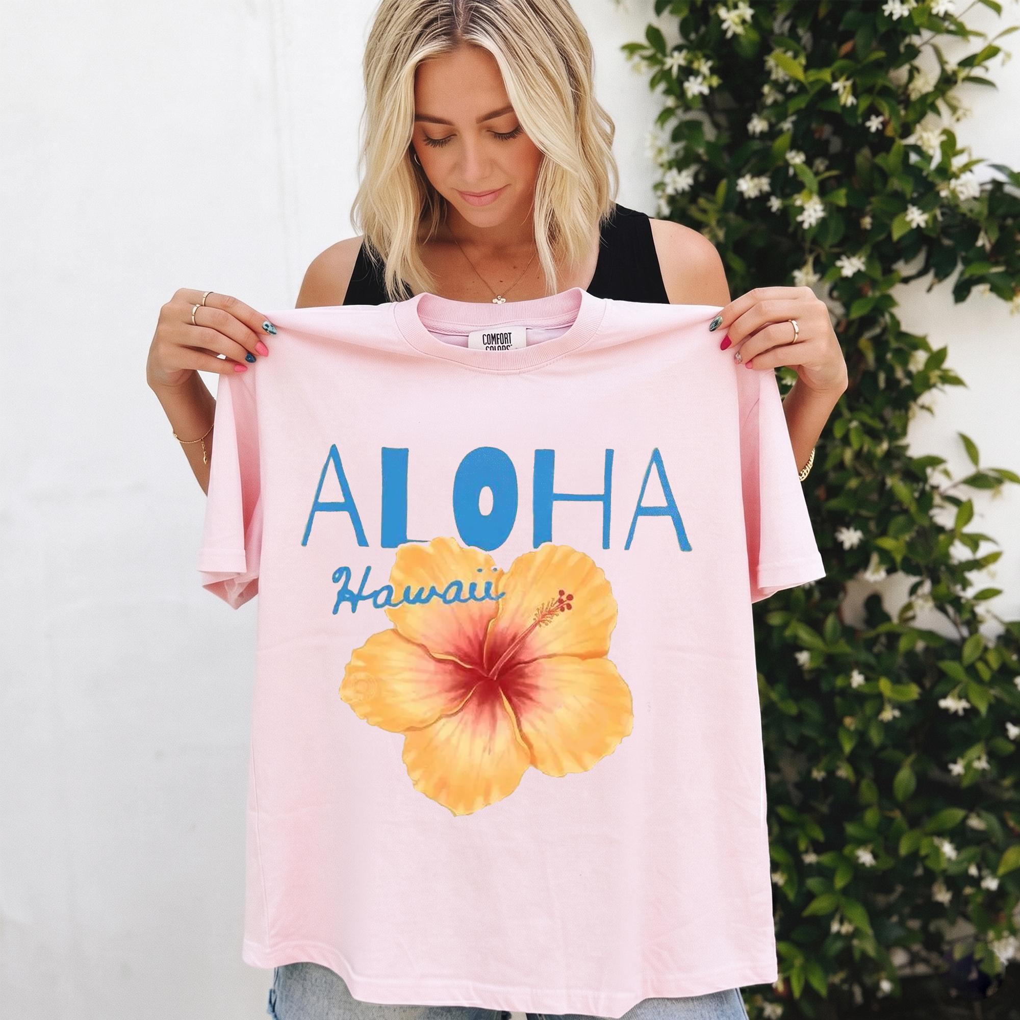 Aloha Hawaii Hibiscus Graphic Oversized T-Shirt For Women Retro Summer Beach Preppy Aesthetic Banana Yellow Casual Cotton Tee Trendy Summer Flower Shirt Aloha Hawaii TShirt Retro Summer Top Hawaiian Shirt Beach Lover Tee 4