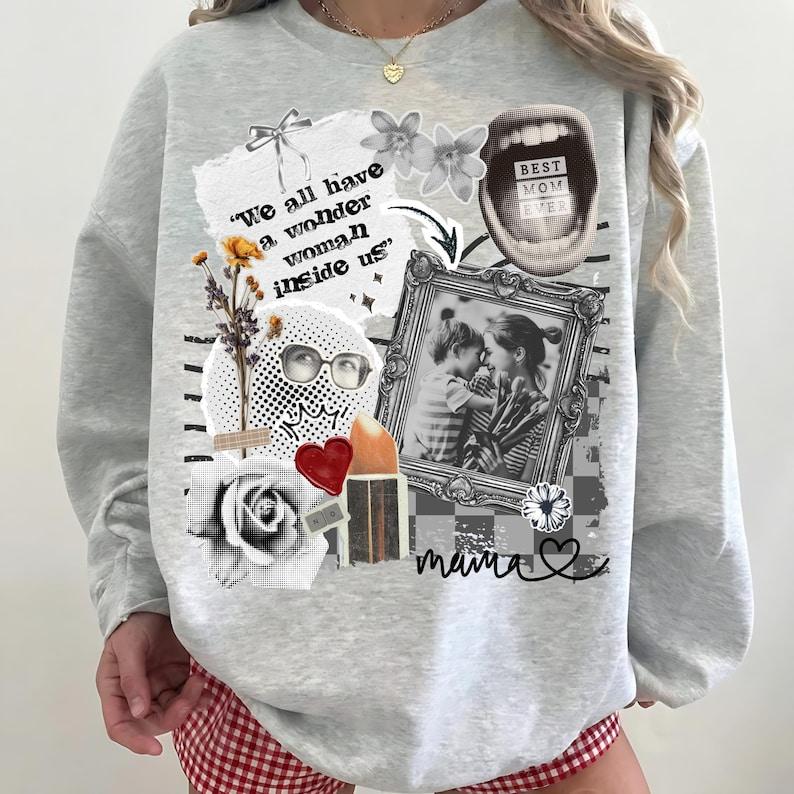 Artsy Mother's Day Collage Shirt, We All Have A Wonder Woman Inside Us Quote, Best Mom Ever Design, Vintage Photo Frame, Floral Scrapbook Aesthetic, Oversized Washed Tee, Grandma Gift Idea 2