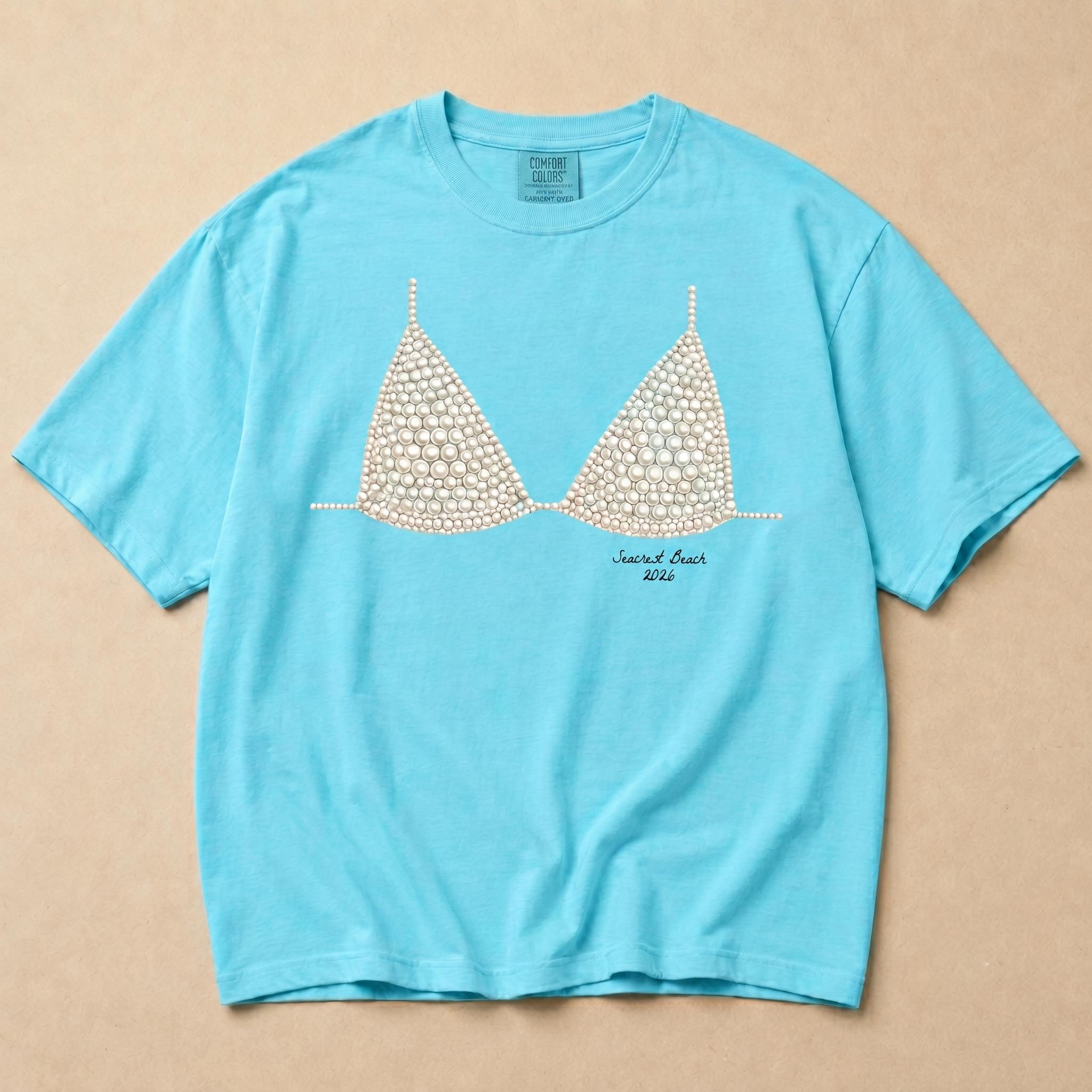 Personalized Pearl Bikini Graphic T Shirt Women Funny Seacrest Beach Illusion Tee Summer Bachelorette Party Bikini Shirt Top Custom Summer Vacation Matching Shirt For Bride Bridesmaids Wedding Stuff 3