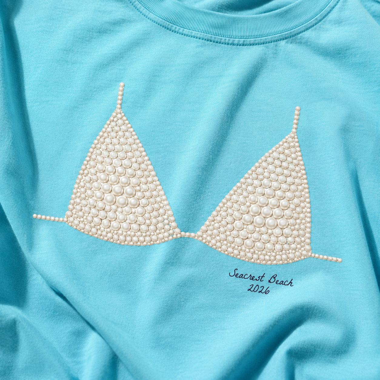 Personalized Pearl Bikini Graphic T Shirt Women Funny Seacrest Beach Illusion Tee Summer Bachelorette Party Bikini Shirt Top Custom Summer Vacation Matching Shirt For Bride Bridesmaids Wedding Stuff 2