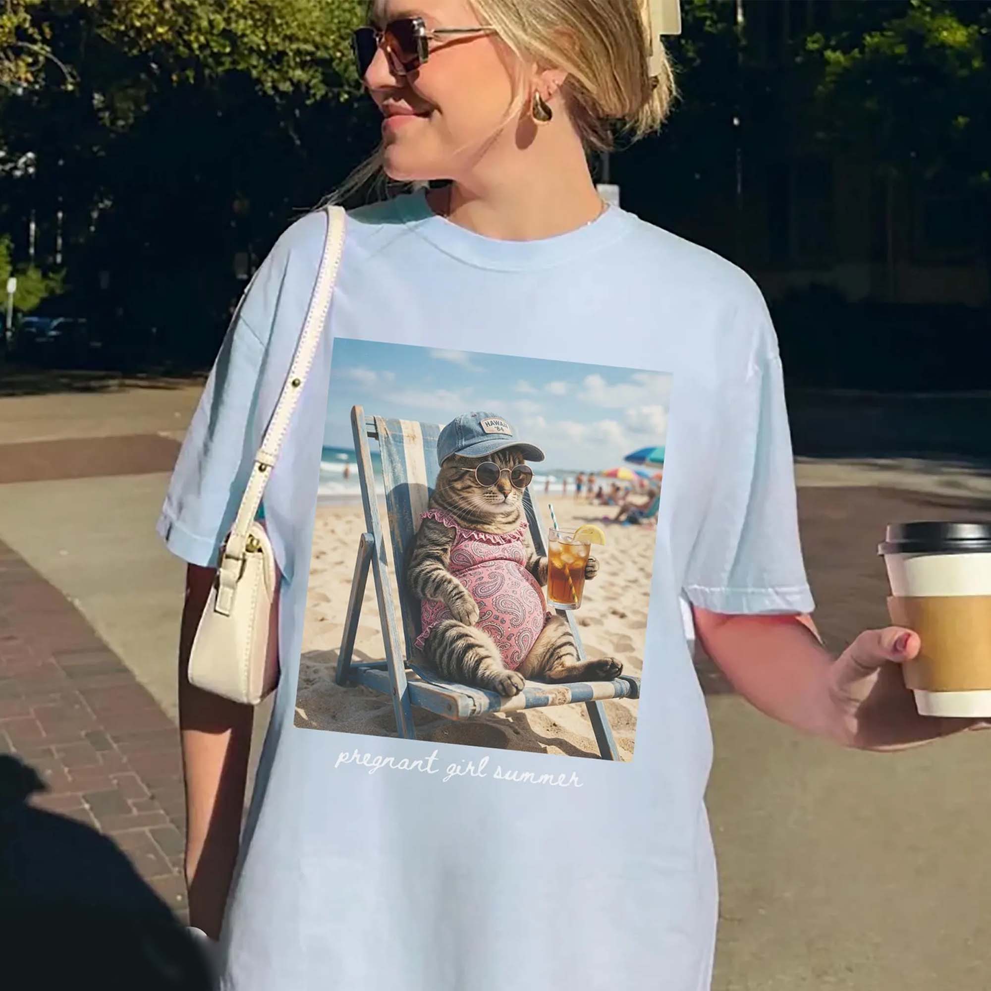 Pregnant Girl Summer Funny Cat Meme Maternity Graphic T-Shirt For Expecting Moms Women Casual Vintage Wash Loose Fit Y2K Pepper Grey Cotton Tee Beach Pregnancy Announcement Baby Reveal Gift Summer Clothes Summervibes Wear Apparel 2