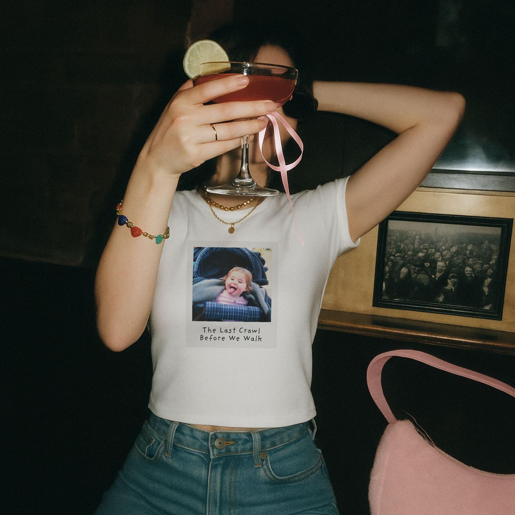Custom Last Crawl Before We Walk Class of 2026 Custom Baby Photo Baby Tee Crop Top T-Shirt For Women Y2K Aesthetic Vintage Polaroid Style White Soft Cotton Personalized Graphic Tee Senior High School Graduation Gift Apparel tiktokshopspringglow 4