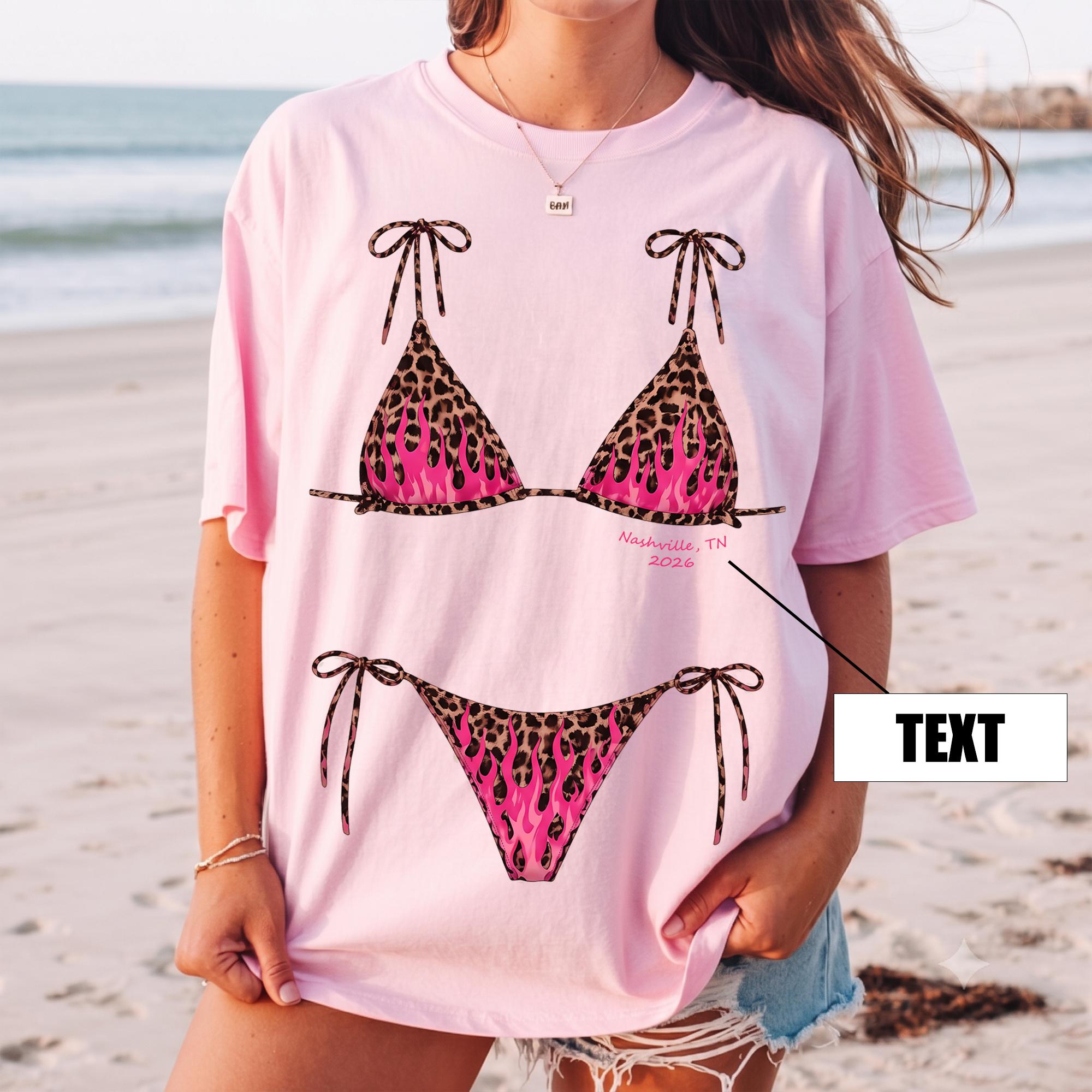 Custom Leopard Bikini T-Shirt Nashville Bach Party Matching Outfits Funny Oversized Bride Tribe Tee Bridesmaid Gifts Trendy Summer Beach Cover Up Shirt Trendy Custom Leopard Print Bikini Graphic T-Shirt Nashville Girls Trip Bach Party Outfit 4