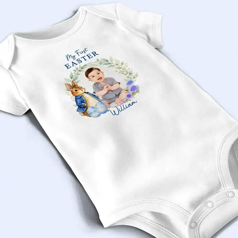 [Flash Deals] BojjiArtist Personalized My First Easter Baby Onesie - Custom Photo Name Women's T-shirt, Cute Peter Rabbit Bodysuit, Family Matching Easter Tee, Please Send Photo And Name. 4