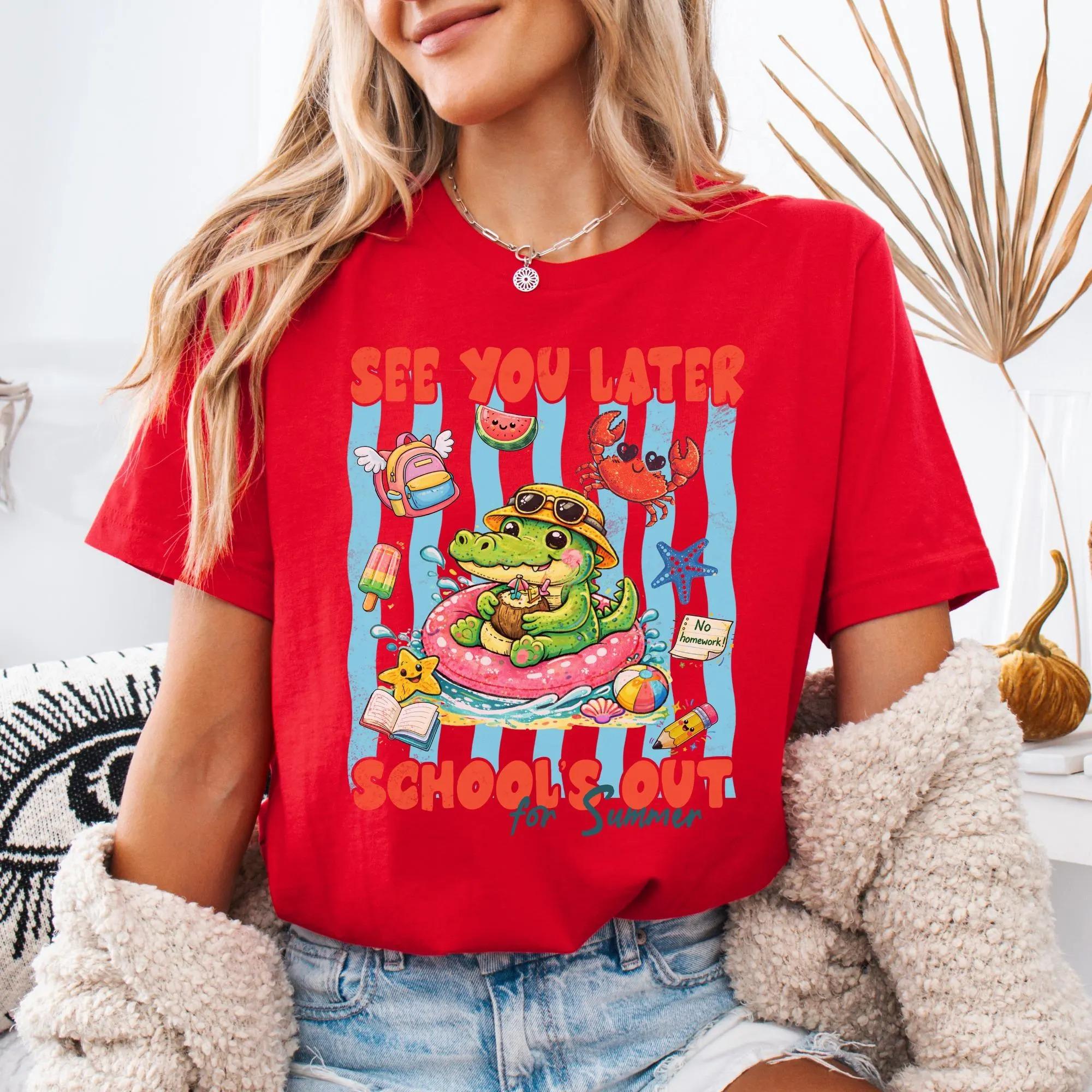 See You Later Crocodile Schools Out For Summer Graphic T-Shirt Tee For Teachers Students Kids Cute Retro Preppy Top Kindergarten Pre K Alligator School Holiday Sea Animals Lover Summer Vacation Tee Ocean Beach Pool Party Apparel 4