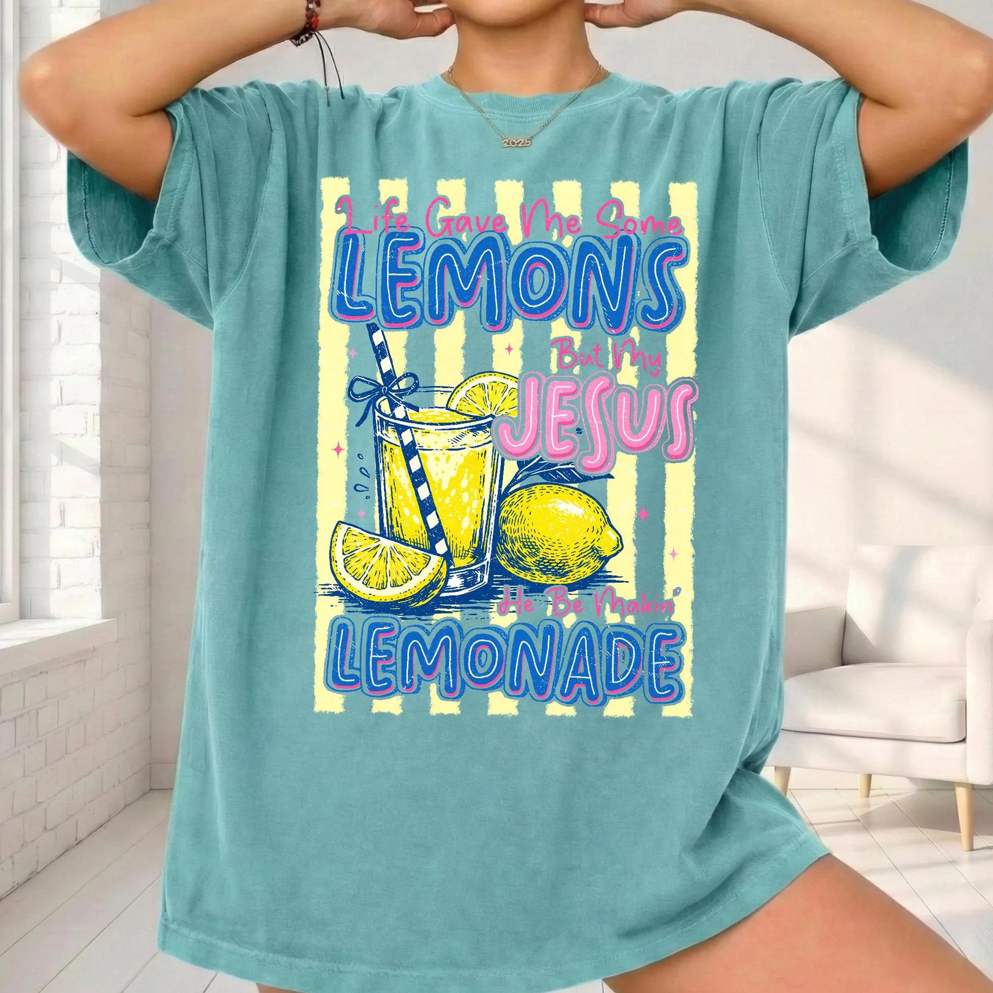Women's Funny Jesus Lemonade Graphic T-Shirt - Unisex Vintage Preppy Retro Cotton Fabric Ribbed Fit Summer Christian Inspirational Faith Apparel, Matching Church Camp Gift Tee 2