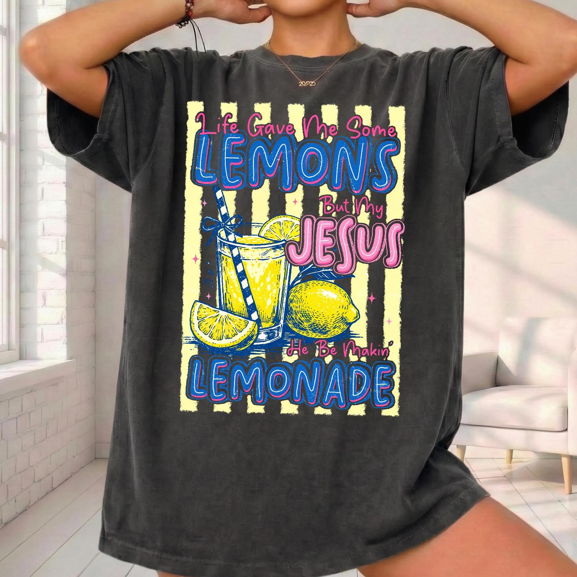 Women's Funny Jesus Lemonade Graphic T-Shirt - Unisex Vintage Preppy Retro Cotton Fabric Ribbed Fit Summer Christian Inspirational Faith Apparel, Matching Church Camp Gift Tee 3