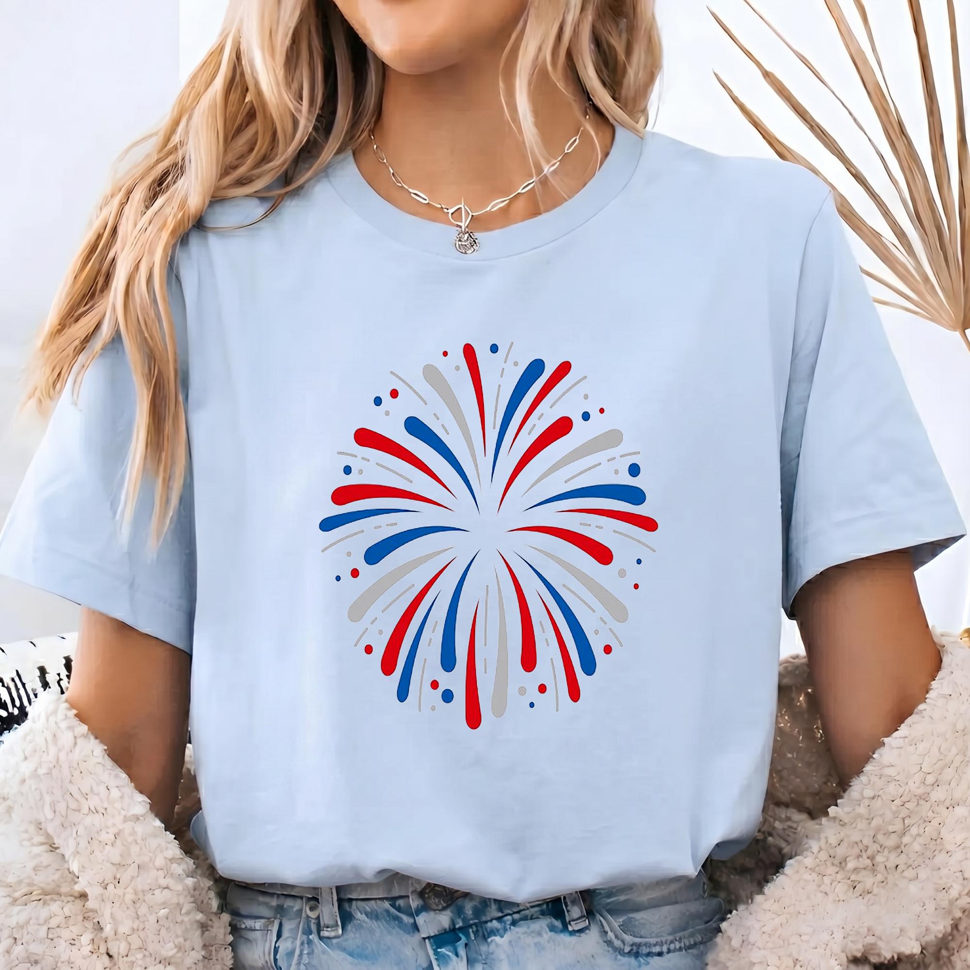Just Here For The Fireworks Graphic Tee Couples Matching T-Shirts 4th of July Top Men Women Unisex Adult Patriotic Retro Distressed Summer Casual Funny Black White Red Blue Soft Cotton Blend Independence Day Celebration Holiday Apparel summervi 3