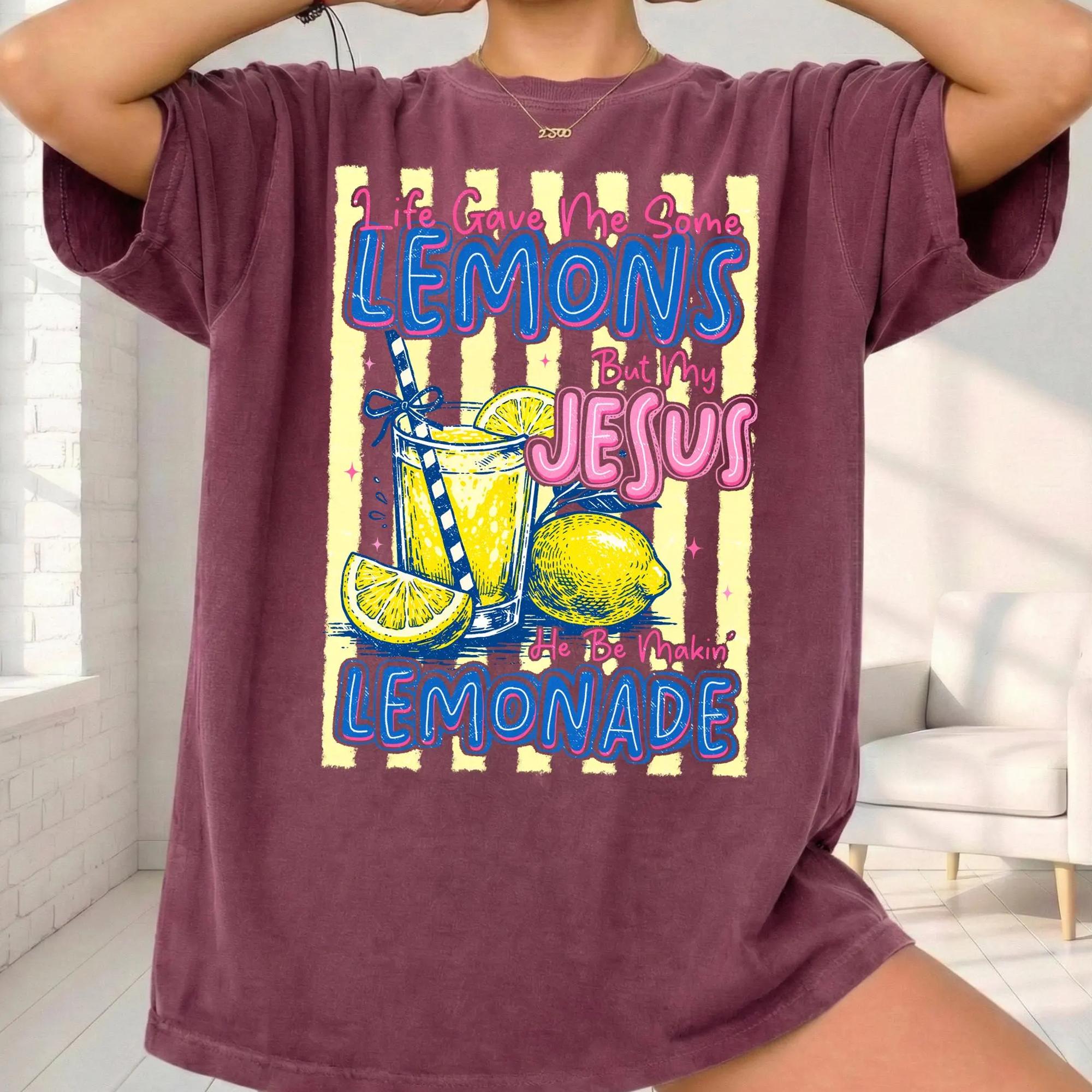 Women's Funny Jesus Lemonade Graphic T-Shirt - Unisex Vintage Preppy Retro Cotton Fabric Ribbed Fit Summer Christian Inspirational Faith Apparel, Matching Church Camp Gift Tee 4