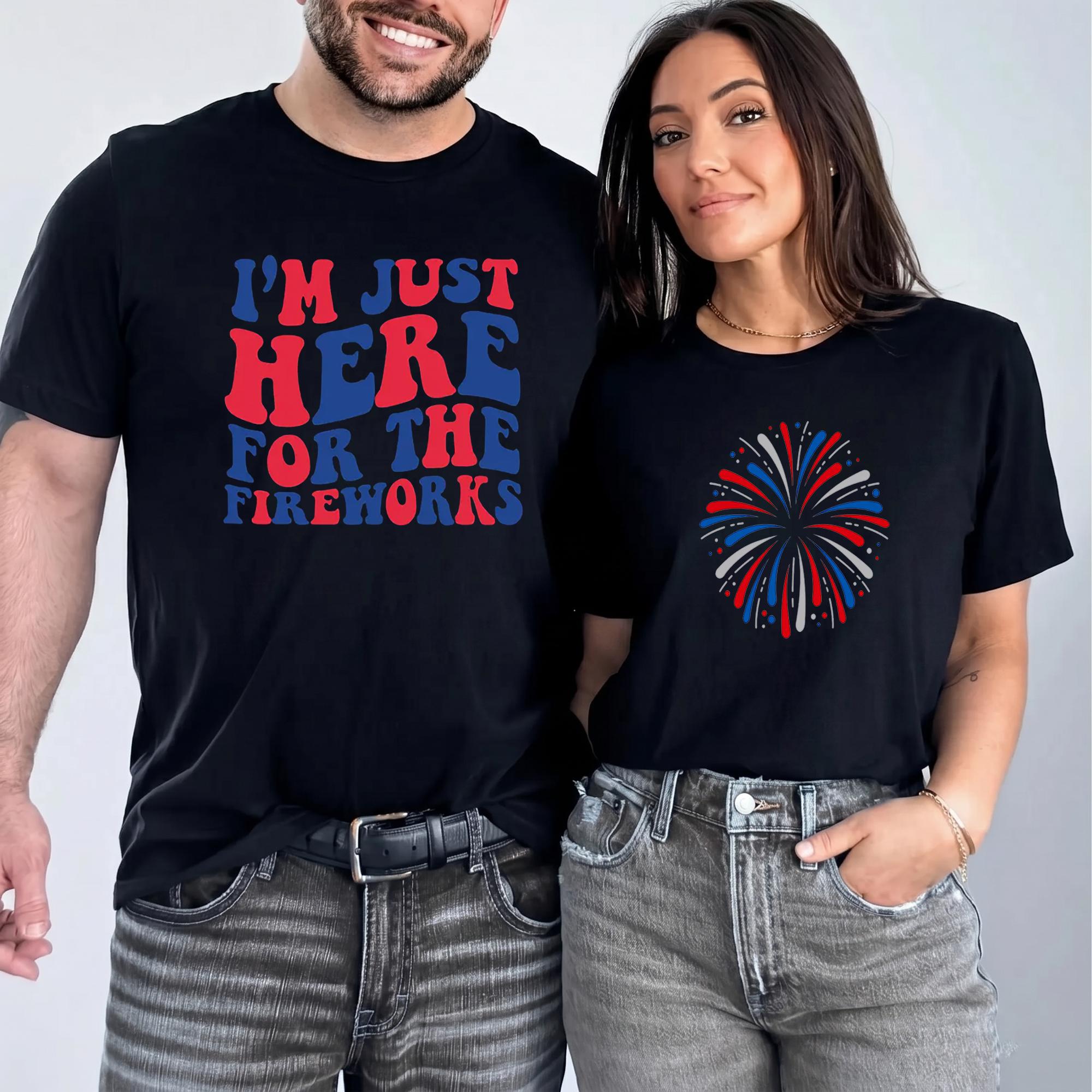 Women's Patriotic Fourth of July Graphic T-Shirt - Kangaroo Pocket, Ribbed Trim, Wrap-Accent, Retro Vintage Americana Distressed Aesthetic, Cream & Brown Fabric Apparel, Fireworks-Themed Summer Party Top 4