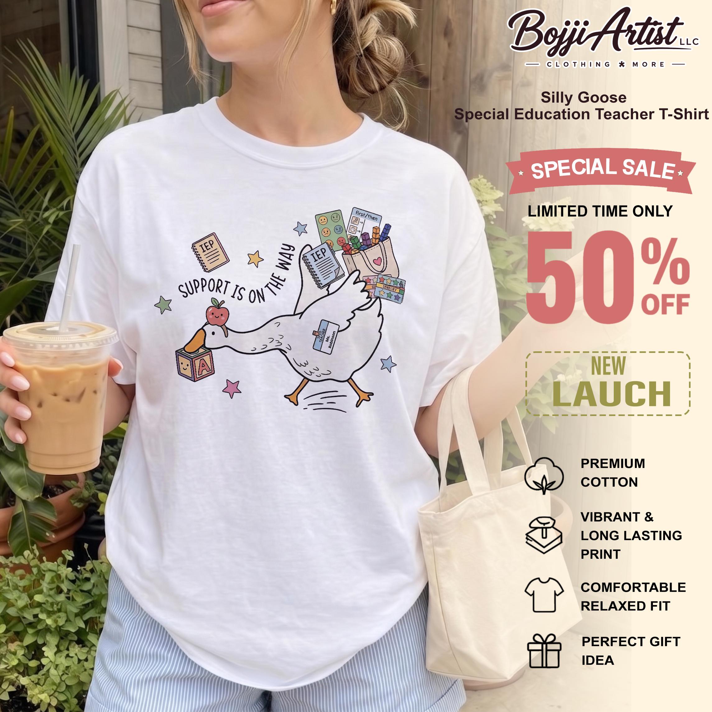 Women's Special Education Teacher Graphic T-Shirt - Breathable Mint Green Cotton Blend Round Neck Style Top, Oversized Preppy Casual Apparel for Sped Educators, Back to School Funny Goose Print, Tshirt 2