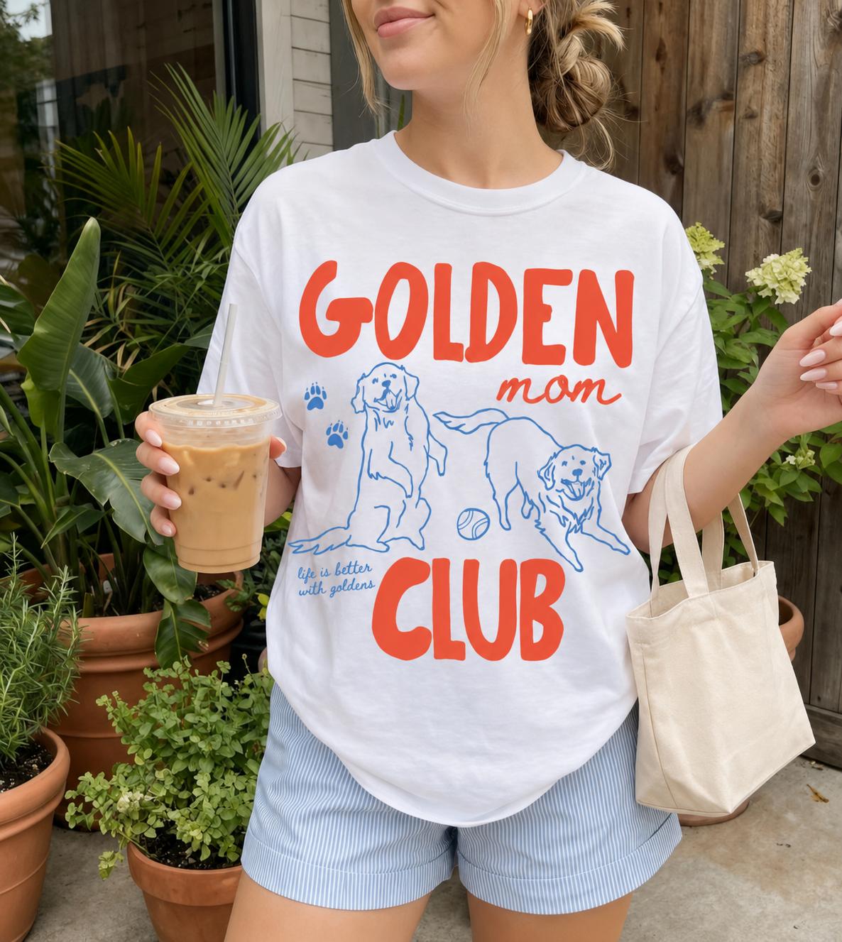 Golden Mom Club Shirt Oversized Graphic T-Shirt For Dog Moms Preppy Casual Aesthetic Mint Green Cotton Crewneck Golden Retriever Retro Pet Parent Gift Mother's Day Tee Life Is Better With Goldens Vintage Boho Tops 4