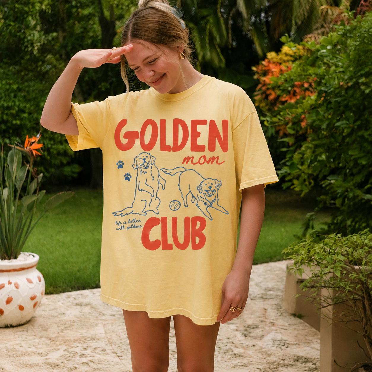 Golden Mom Club Shirt Oversized Graphic T-Shirt For Dog Moms Preppy Casual Aesthetic Mint Green Cotton Crewneck Golden Retriever Retro Pet Parent Gift Mother's Day Tee Life Is Better With Goldens Vintage Boho Tops 3