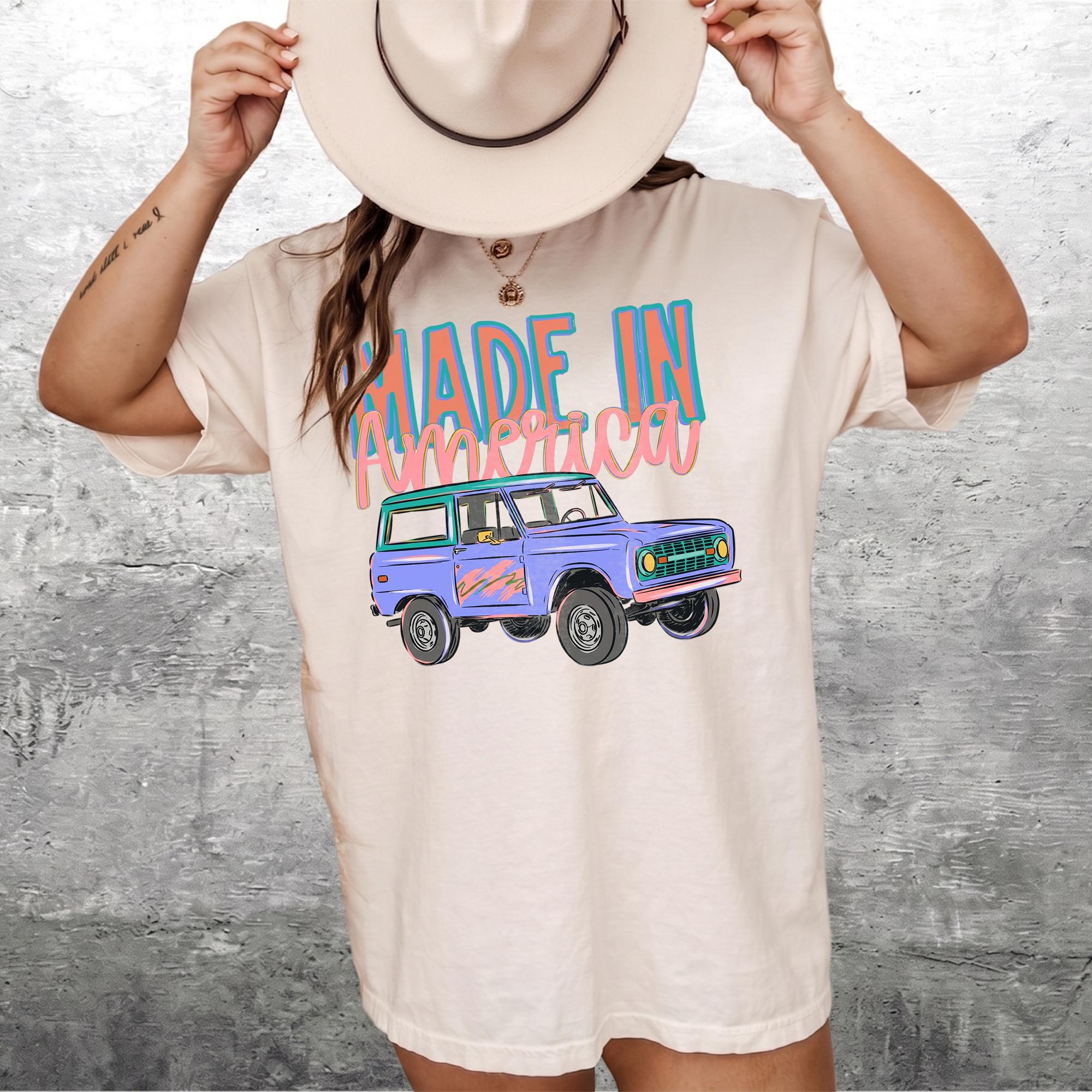 Vintage Off-Road Truck Graphic Tee, Unisex 90s Retro Streetwear Top, Baggy Garment-Dyed Cotton Shirt with Ribbed Crewneck 3