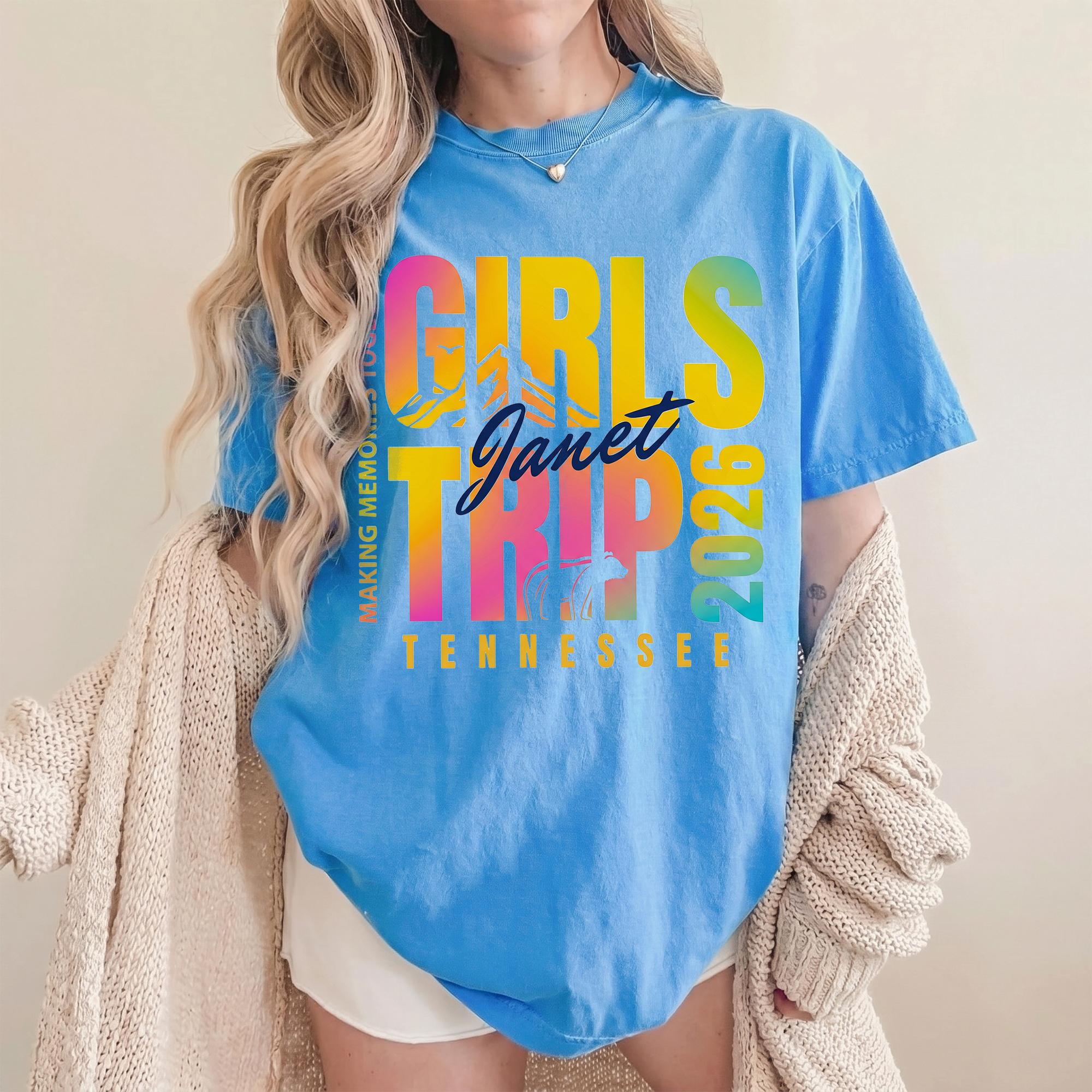 Custom Girls Trip 2026 Shirt Oversized Graphic T-Shirt Women Girls Group Tropical Beach Summer Vacay Retro Preppy Personalized Girl Vacation Weekend Matching T-Shirts Vacay Mode Tees Girl Gang Group T-Shirts Gift 2